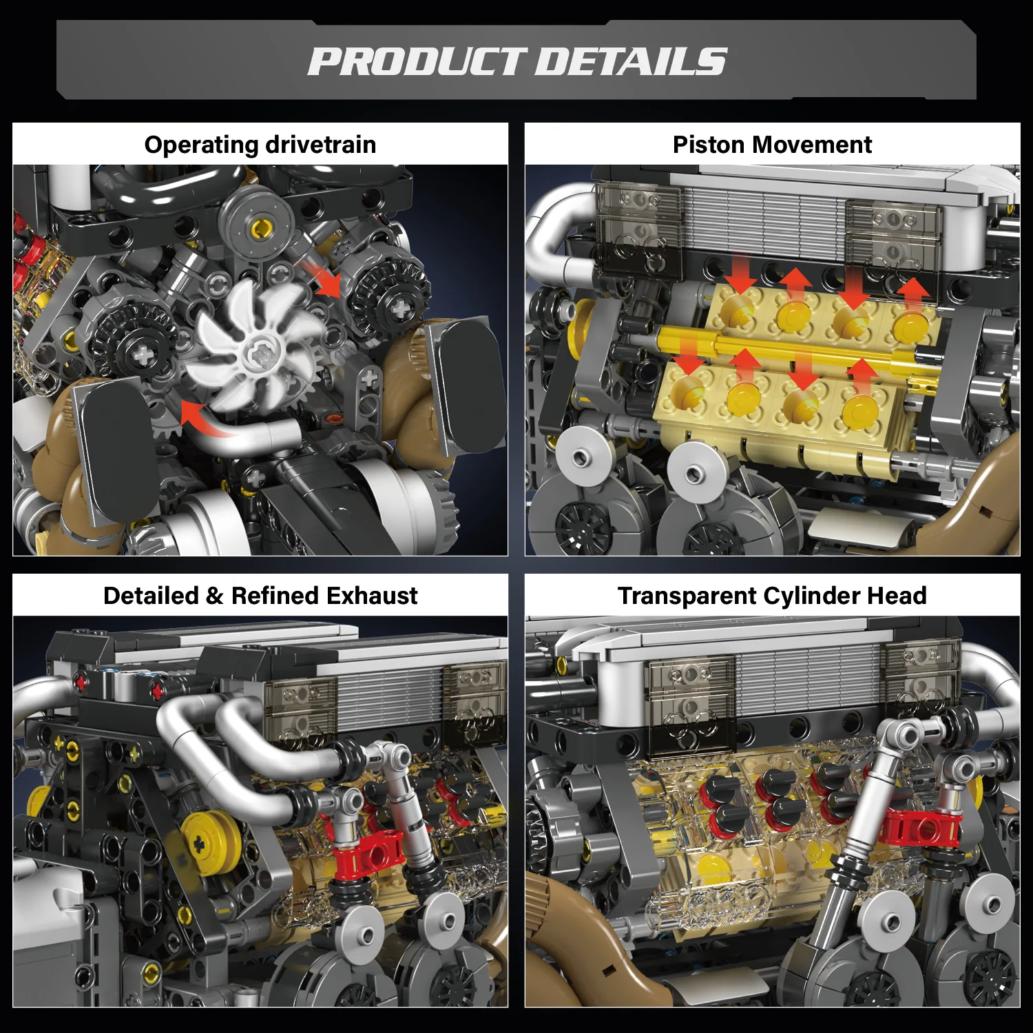Mould King W16 Engine Building Blocks Sets (952 Pcs)- 16-Cylinder Car Engine Building Engineering Toys - Image 6