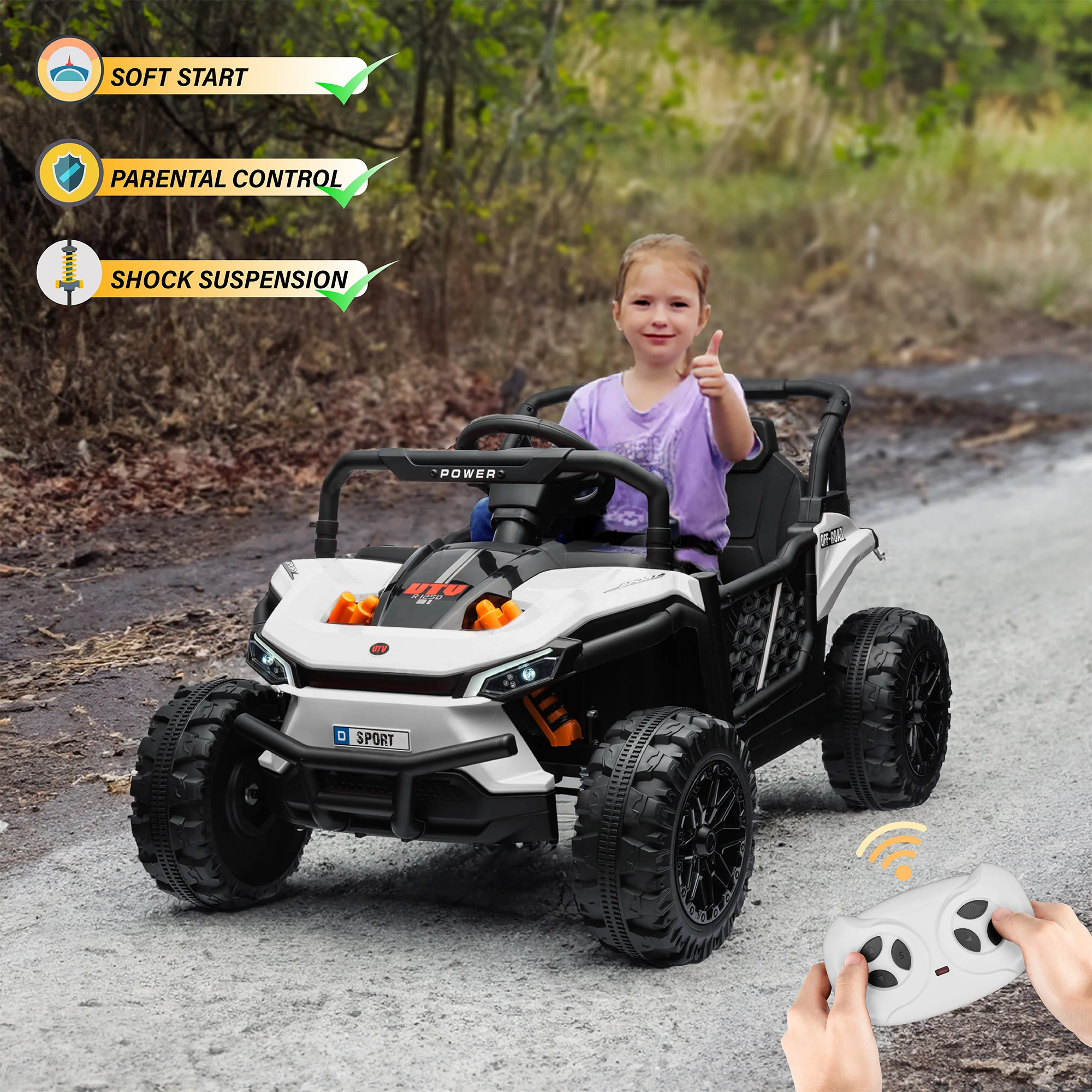 12V 2WD UTV Buggy 1 Seater Ride-On Car with Parental Remote Control, Working Doors and LED Lights - Image 3