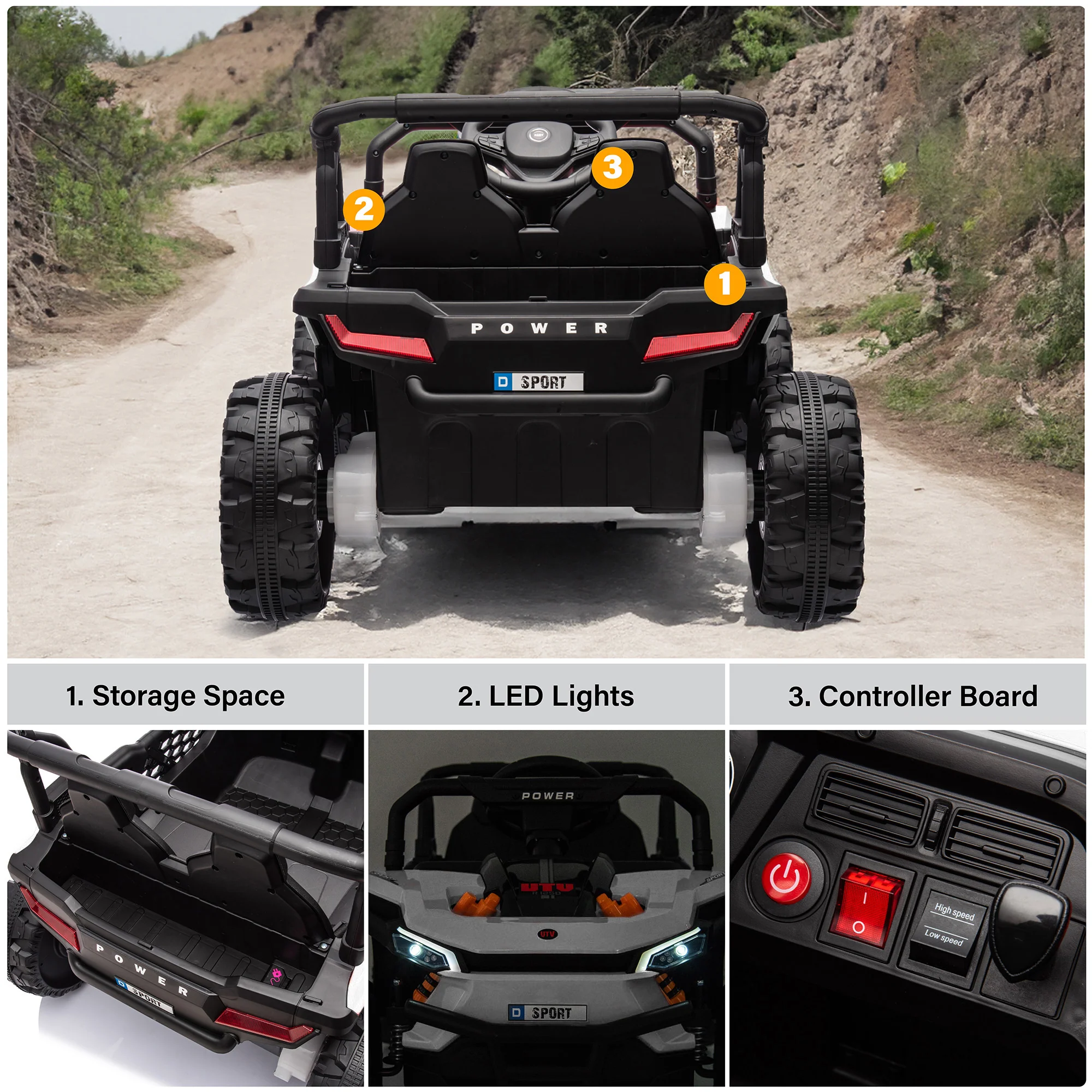 12V 2WD UTV Buggy 1 Seater Ride-On Car with Parental Remote Control, Working Doors and LED Lights - Image 5