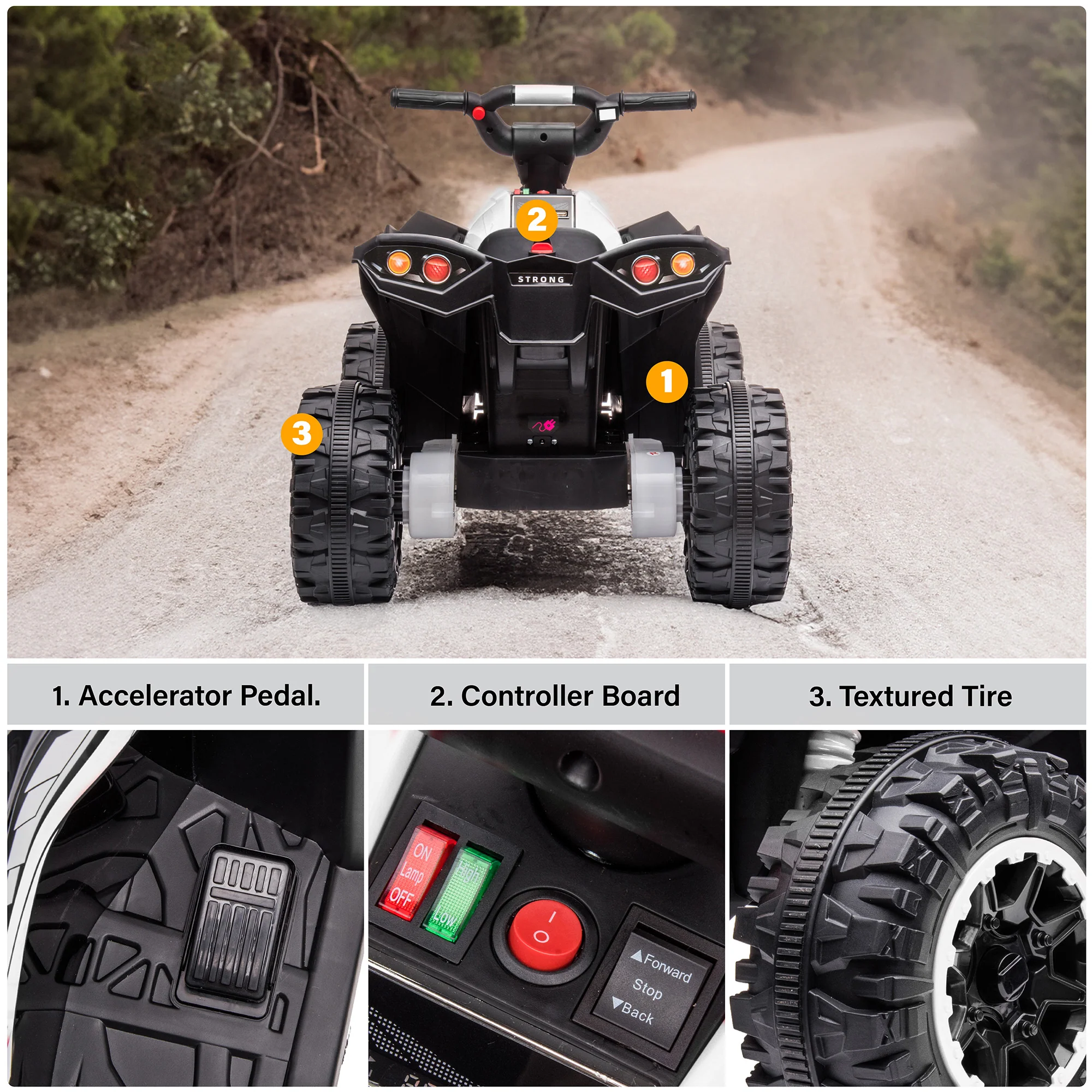 12V ATV Off-Road Ride On Car Toy for Kids with Realistic Lights and MP3 Player - Image 4