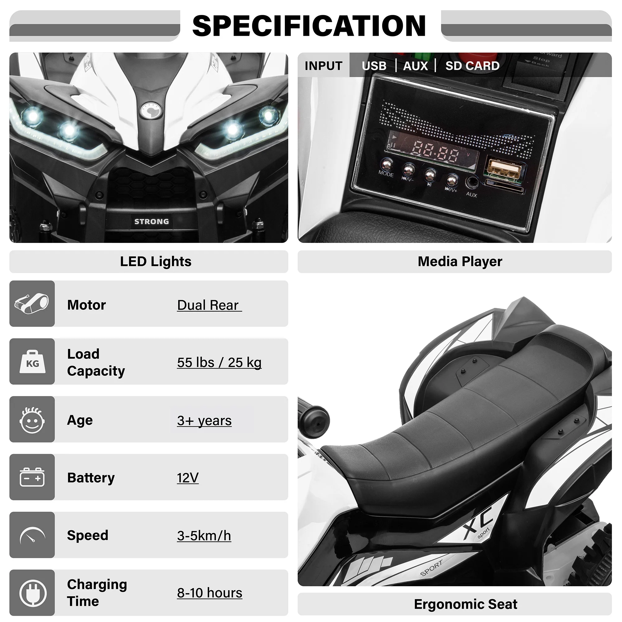 12V ATV Off-Road Ride On Car Toy for Kids with Realistic Lights and MP3 Player - Image 6