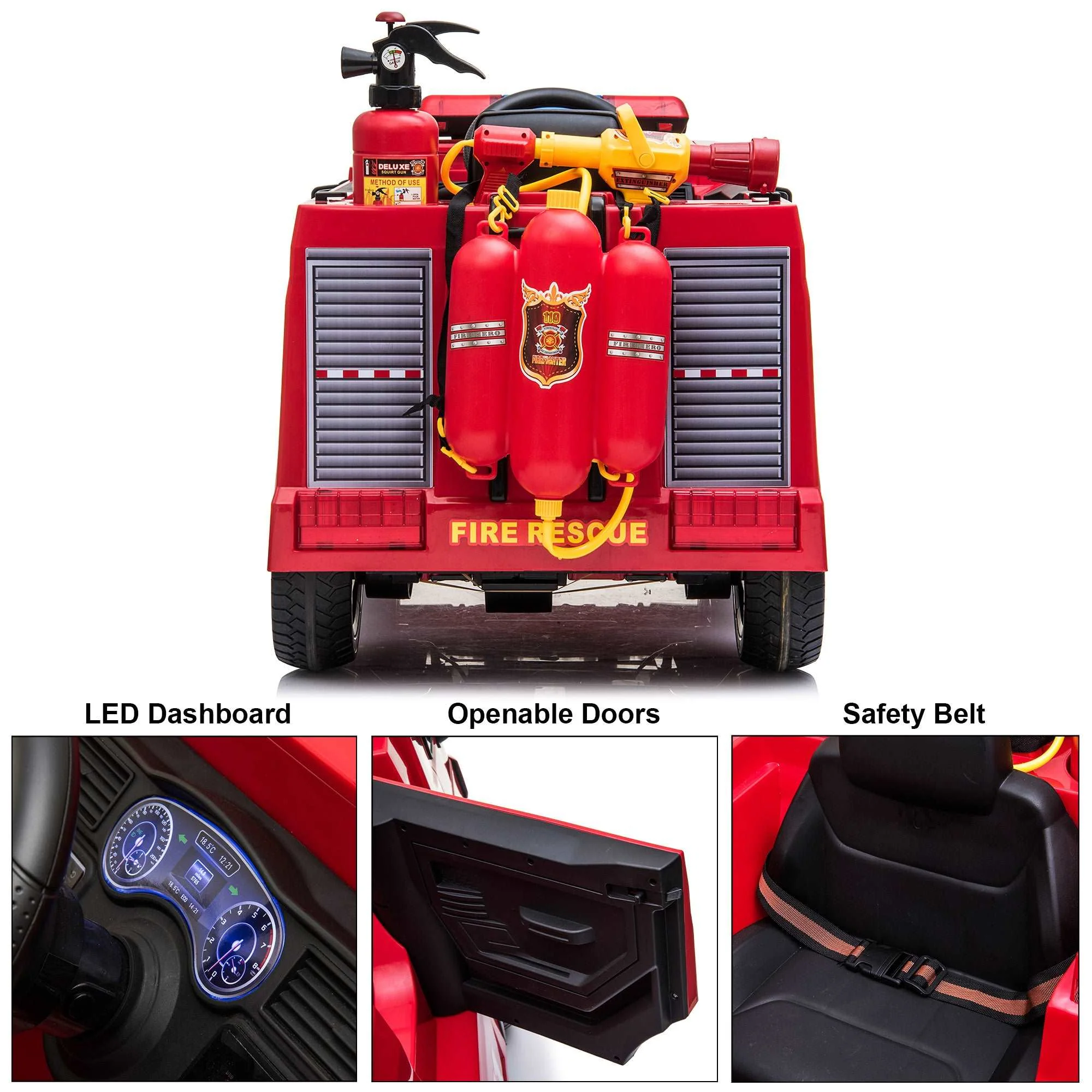 Fire Truck 12V Ride on Car with Remote Control and Simulated Fireman Equipment - Image 6