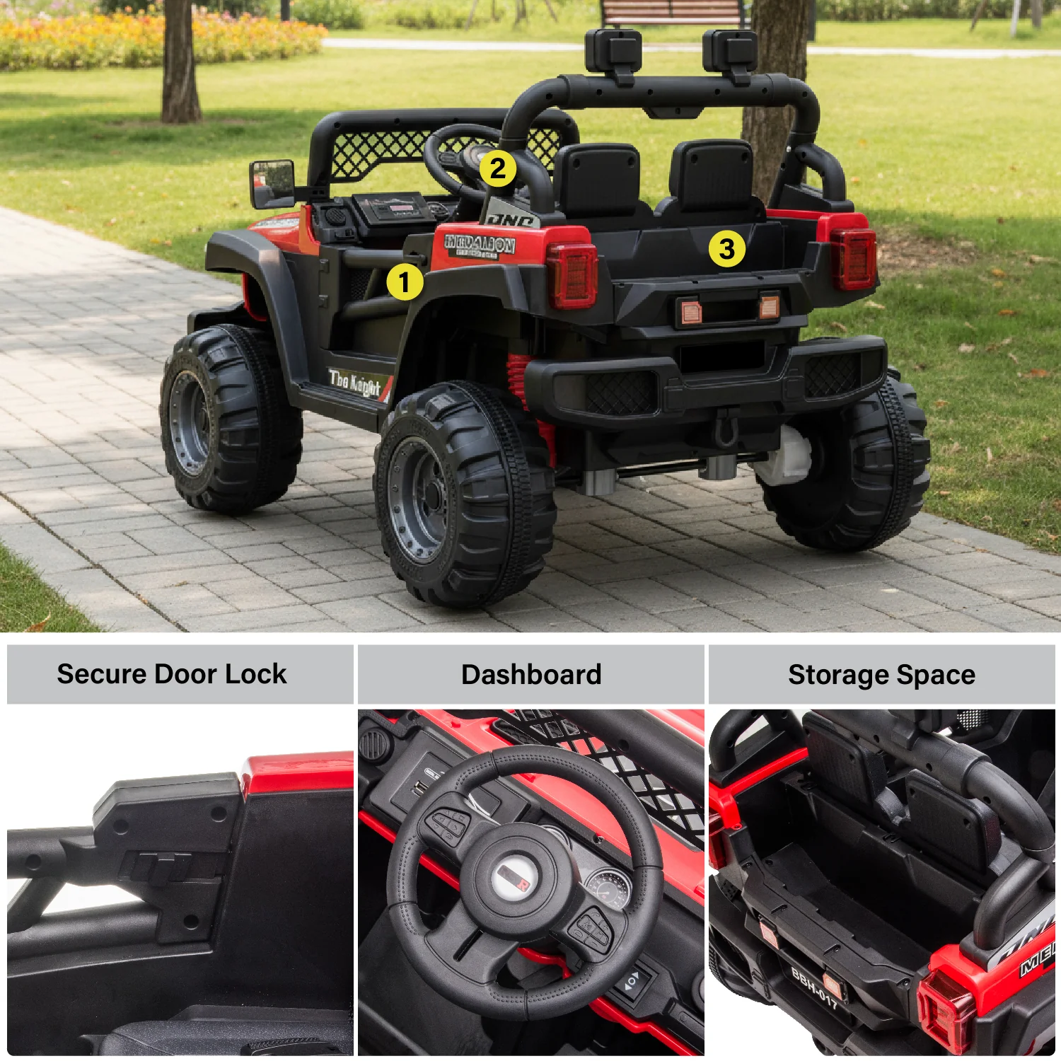Jeep 12V Kids Ride On Car Toy with Open Doors, Realistic Lights and Remote Control - Image 5