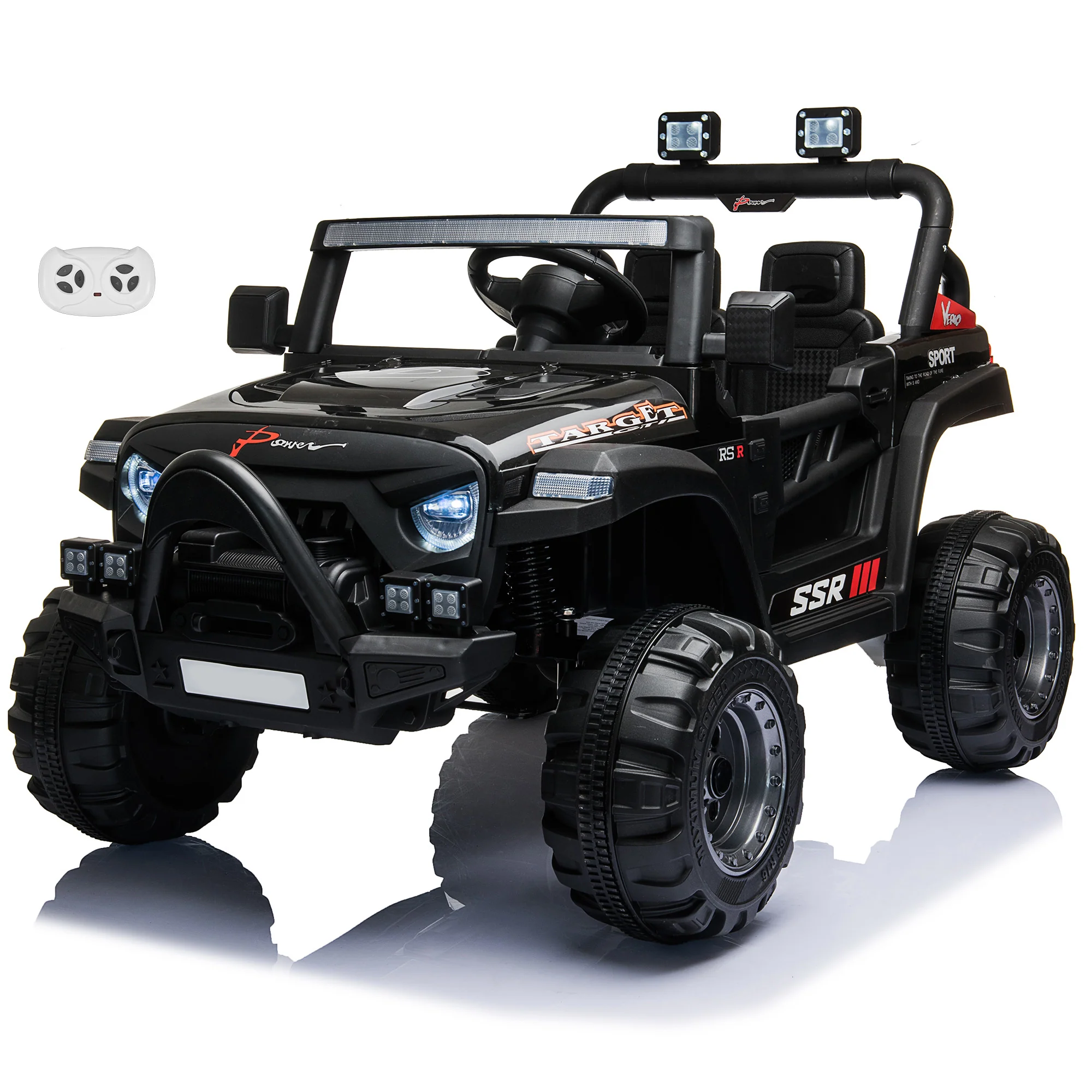 Jeep with Angry Face Grill 12V Kids Ride On Car Toy with Open Doors, Realistic Lights and Remote Control - Image 11