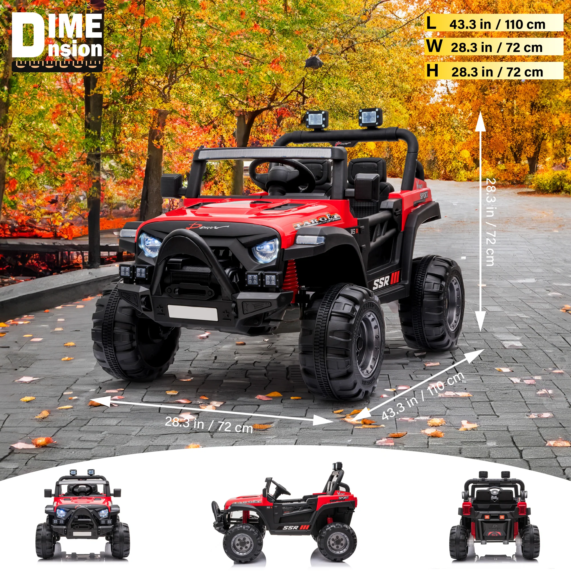 Jeep with Angry Face Grill 12V Kids Ride On Car Toy with Open Doors, Realistic Lights and Remote Control - Image 4