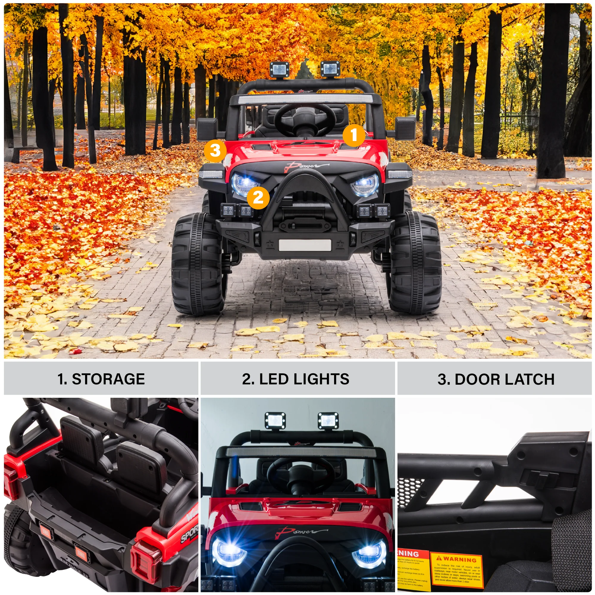 Jeep with Angry Face Grill 12V Kids Ride On Car Toy with Open Doors, Realistic Lights and Remote Control - Image 5