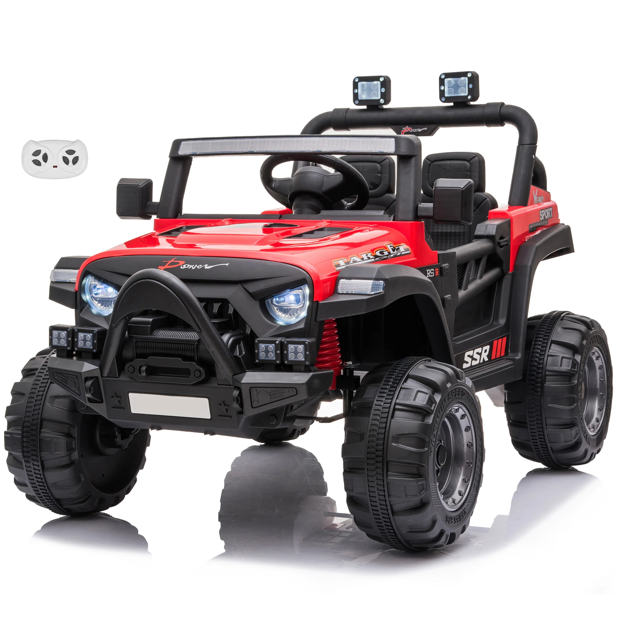 Jeep with Angry Face Grill 12V Kids Ride On Car Toy with Open Doors, Realistic Lights and Remote Control - Image 9