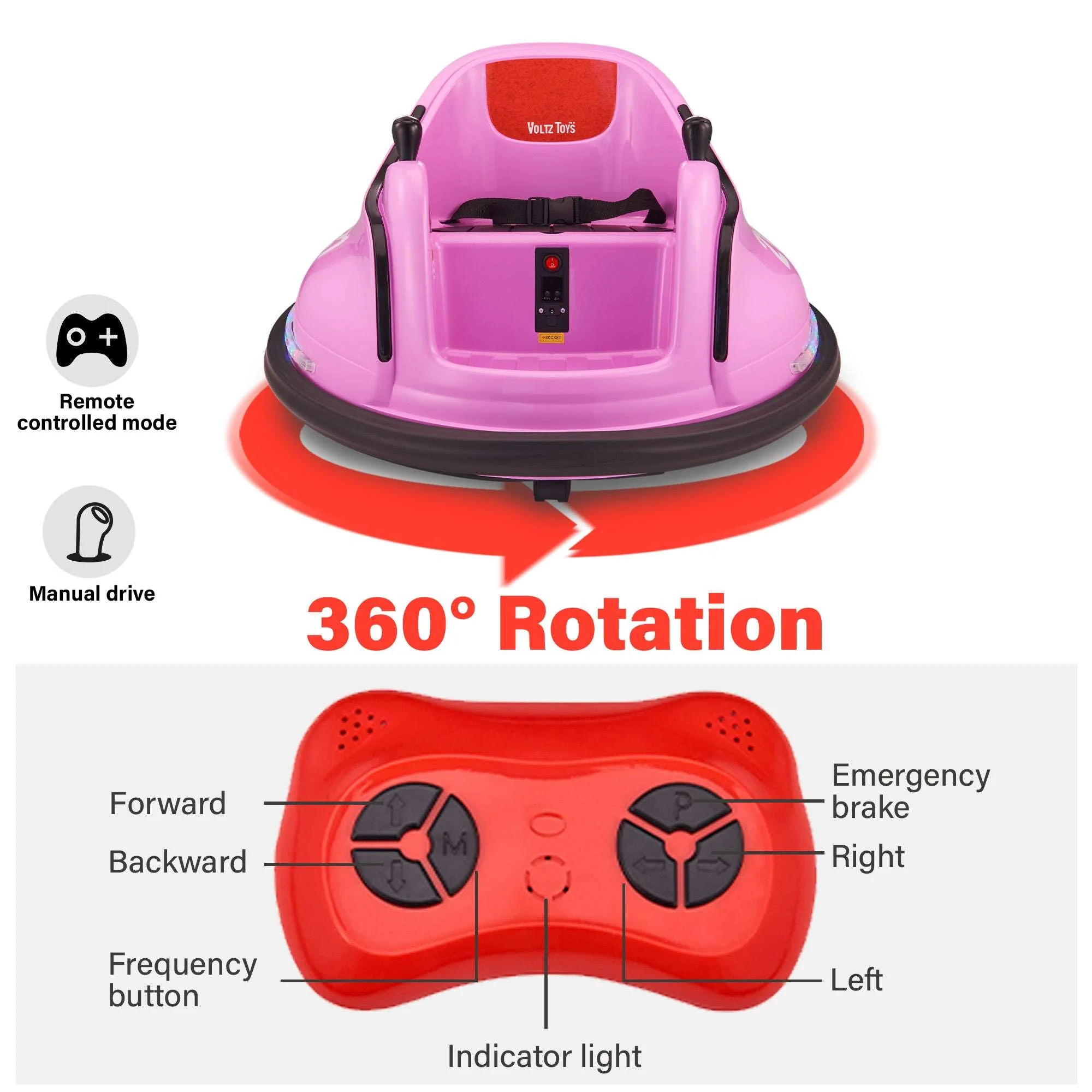 Kids 12V Bumper Car 360° Rotation with Remote Control - Image 5