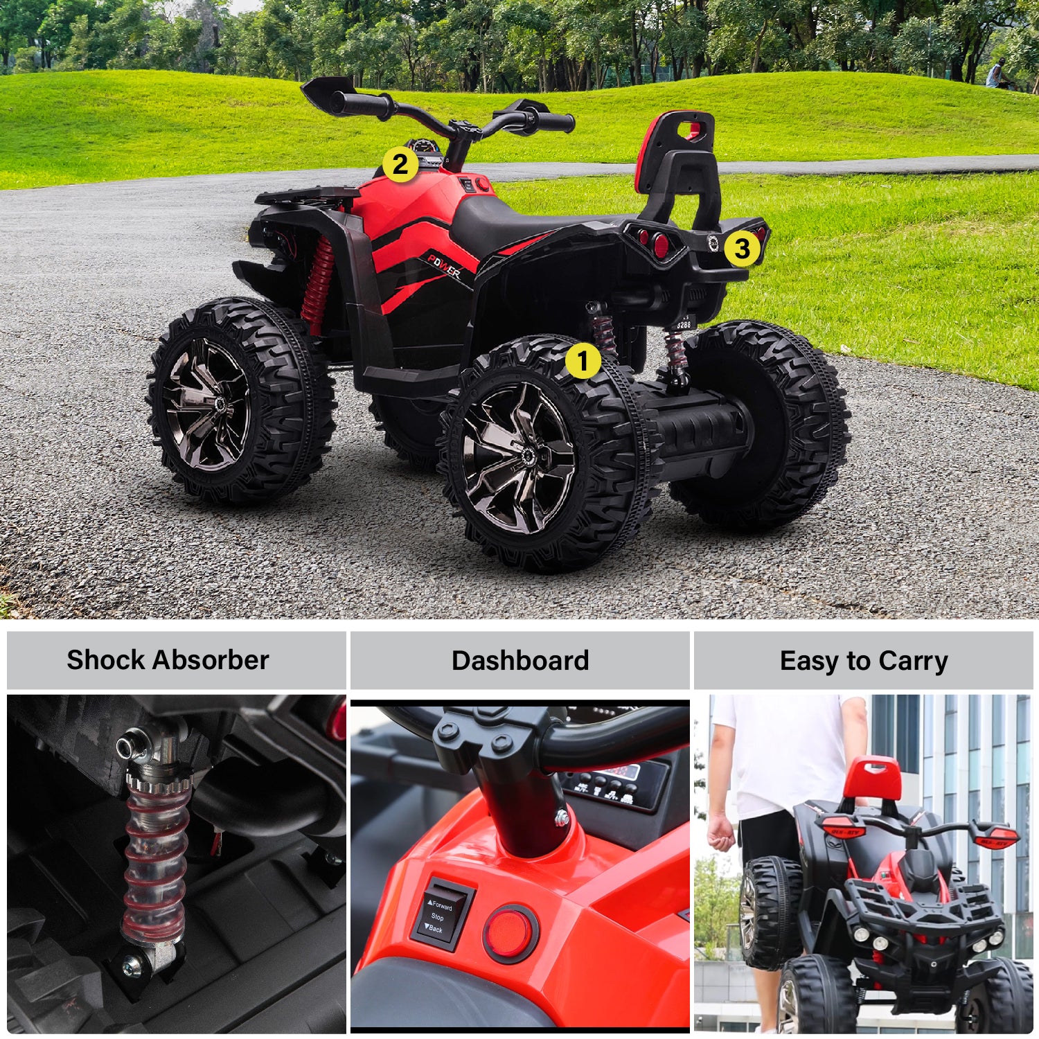 12V Kids Electric ATV Ride-On Toy – 4-Wheel Outdoor Quad with Music & Lights - Image 4