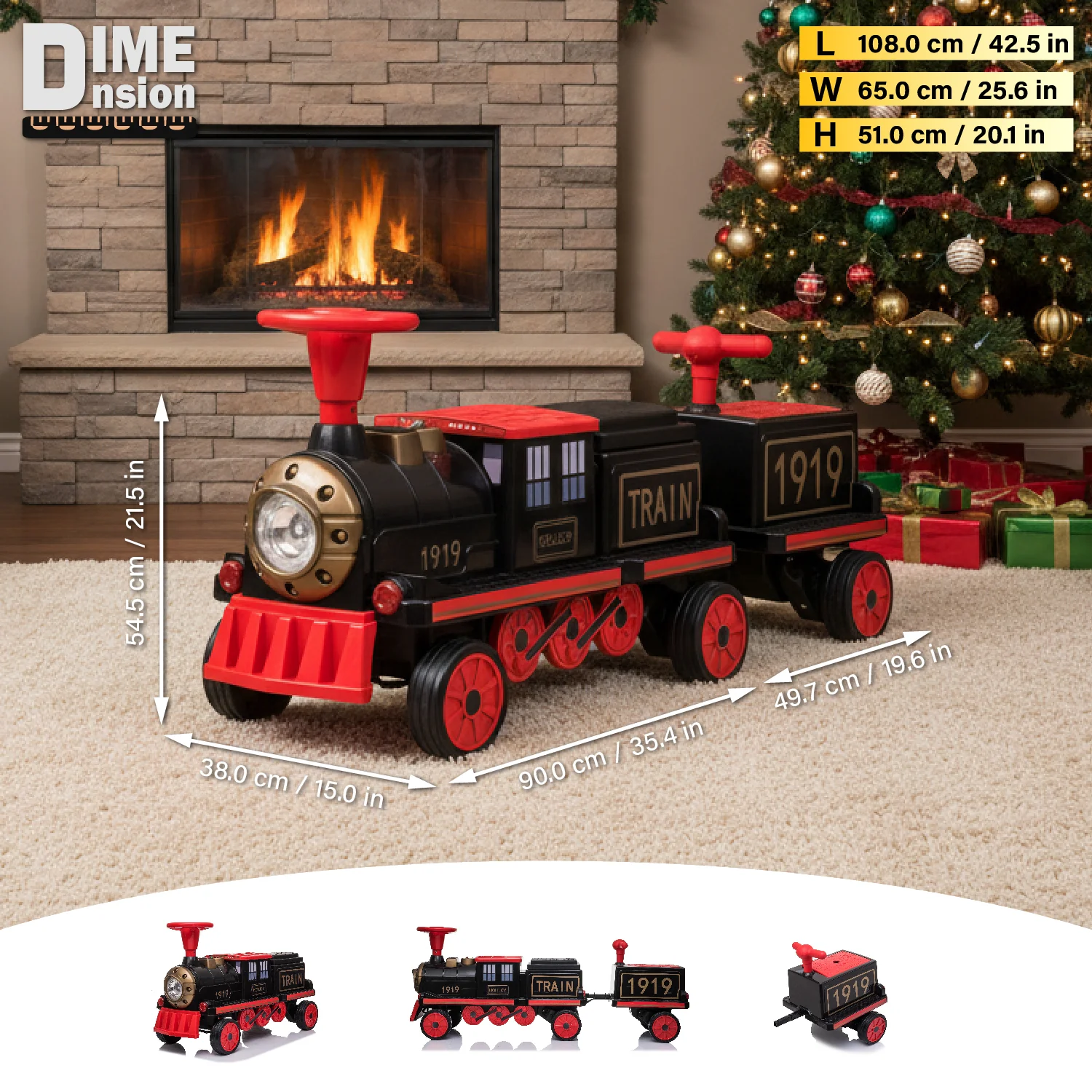 Locomotive Train 12V Ride on Train Car Toy for Kids and Parents with Carriage - 2 Seater/2+ Seater - Image 3
