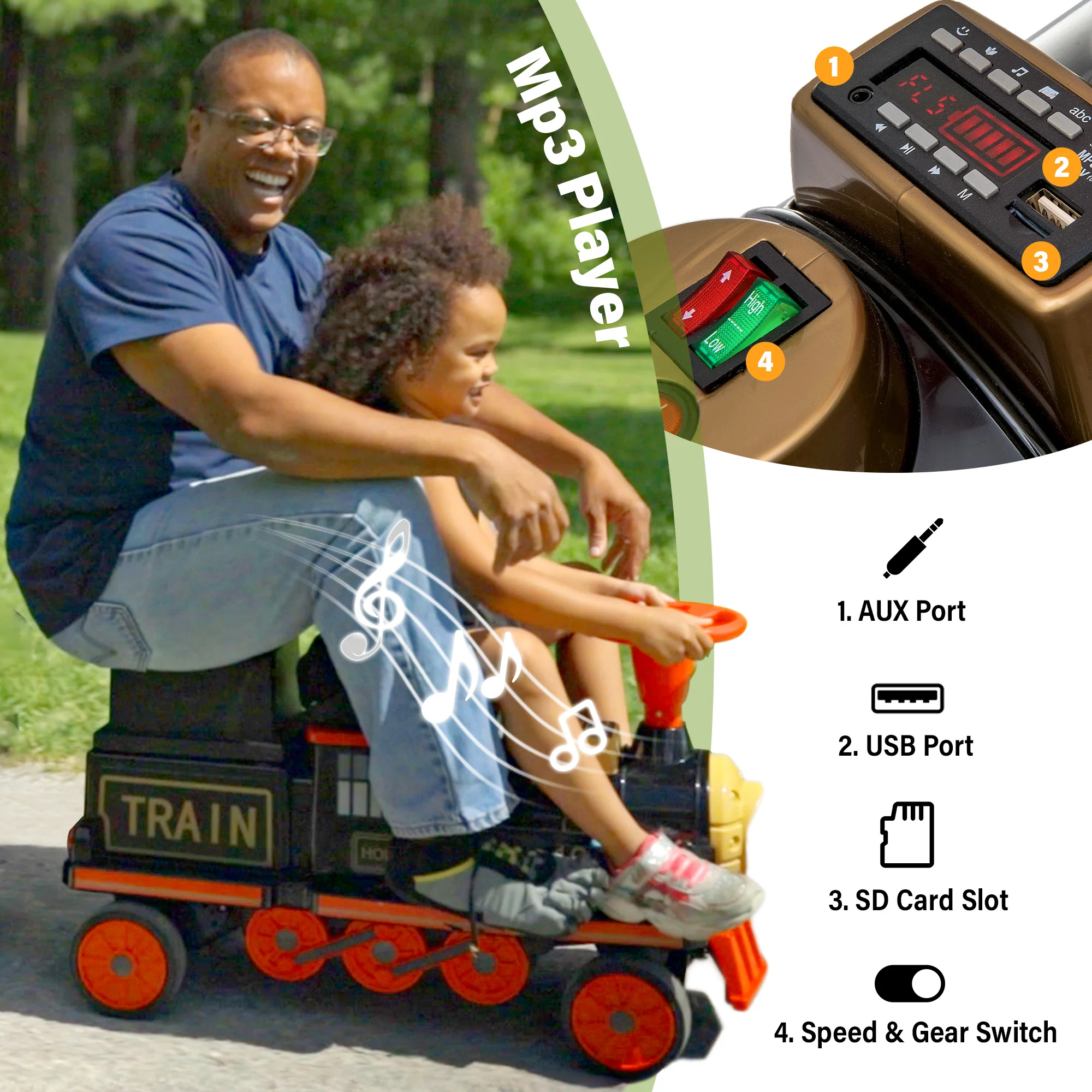 Locomotive Train 12V Ride on Train Car Toy for Kids and Parents with Carriage - 2 Seater/2+ Seater - Image 9