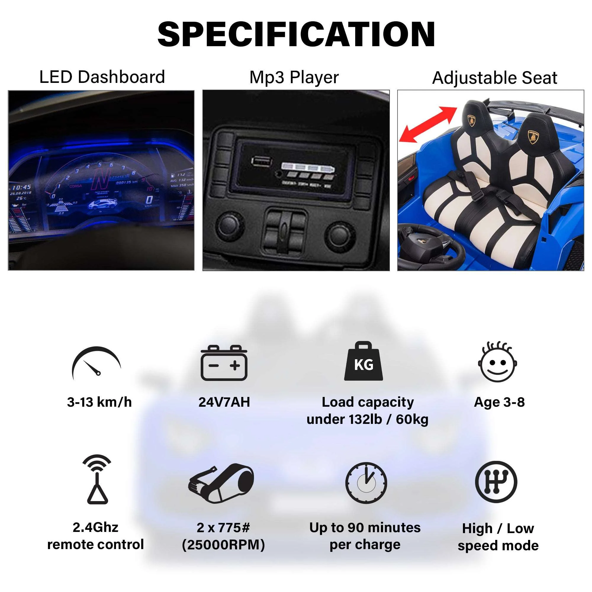 Lamborghini Aventador SVJ 24V 2 Seater Ride on Car with Remote Control and Drift Function, Licensed - Image 7