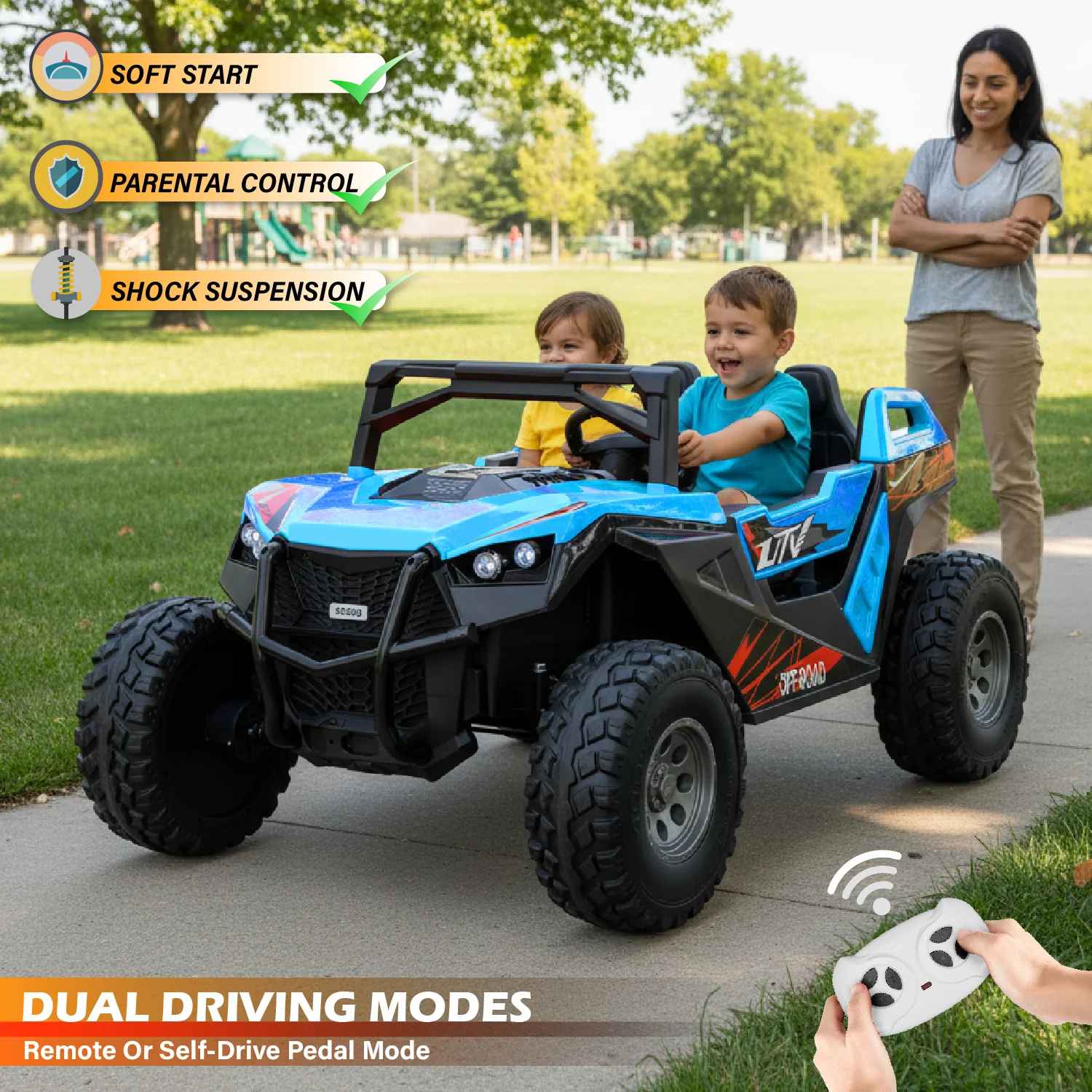 High-Speed 24V 2 Seater Kids Ride-On Dune Buggy – 15 km/h, EVA Tires & Parental Remote - Image 3