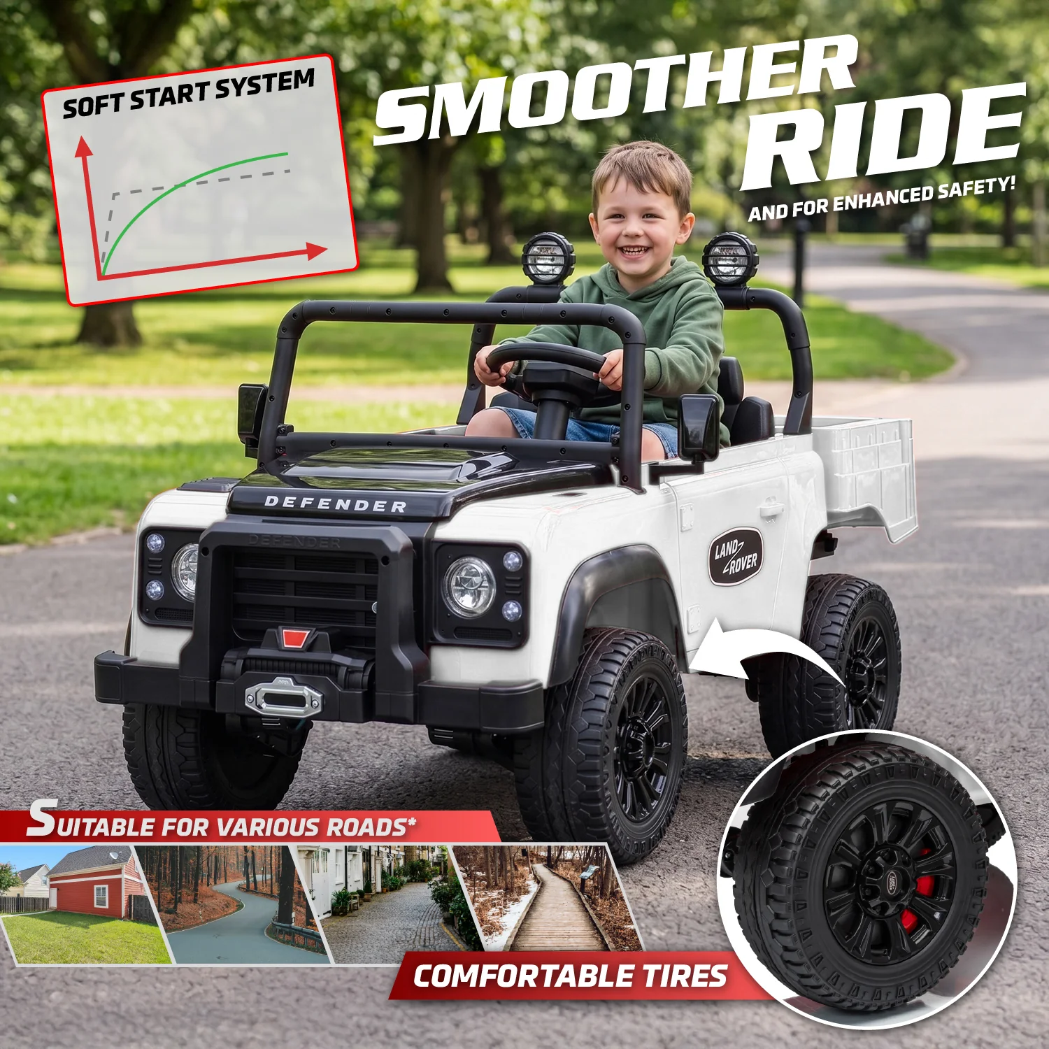 Official Licensed Classic Land Rover Defender 24V 2 Seater Kids Ride-On Car with Remote Control - Image 8