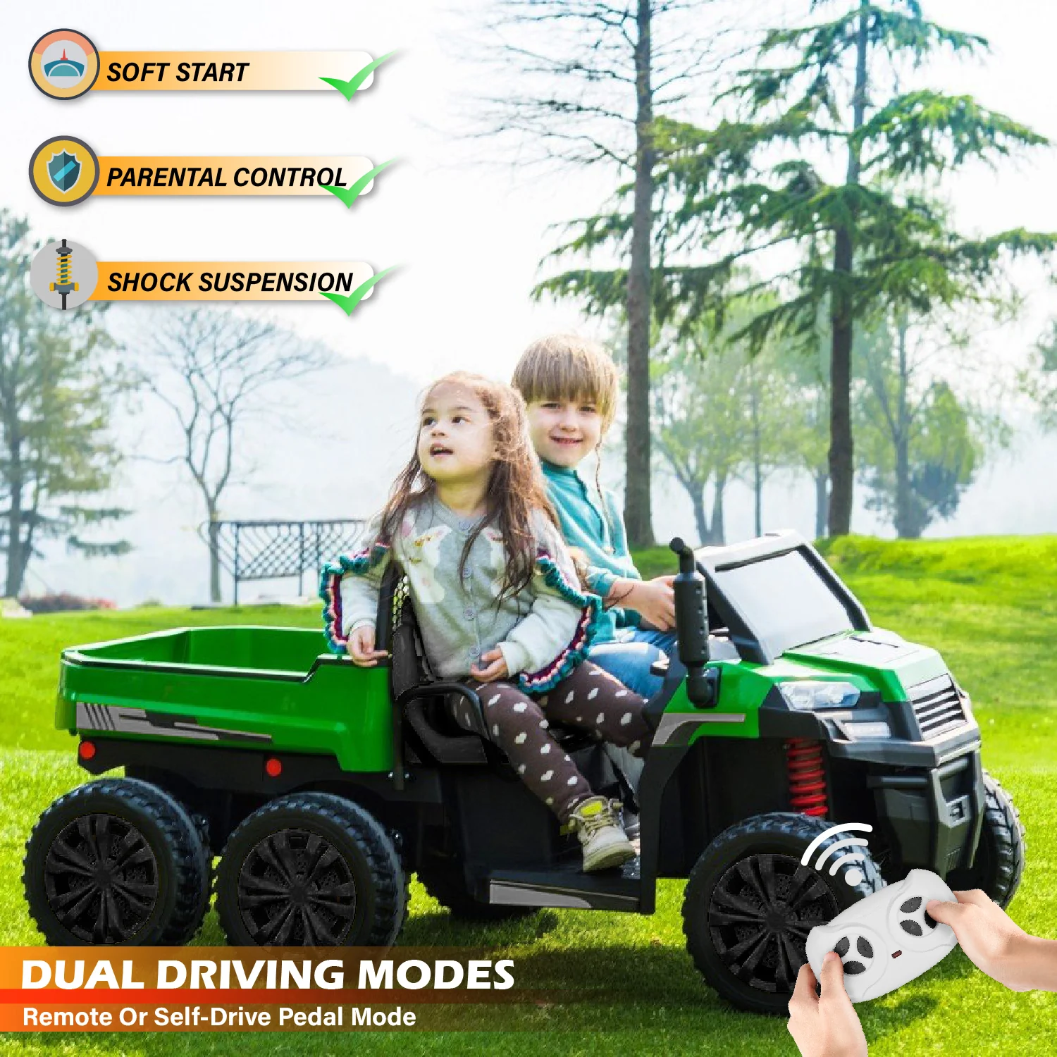 2 Seater Realistic Farm Truck 24V Agricultural Vehicle with Trailer - Image 7