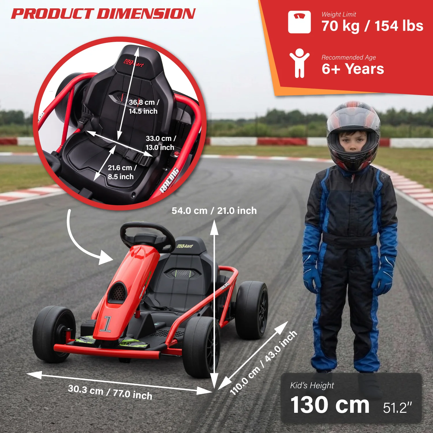 Go Kart 24V High-Speed Outdoor Racer Drifter with Seat Belt [Upgraded Design] - Image 4
