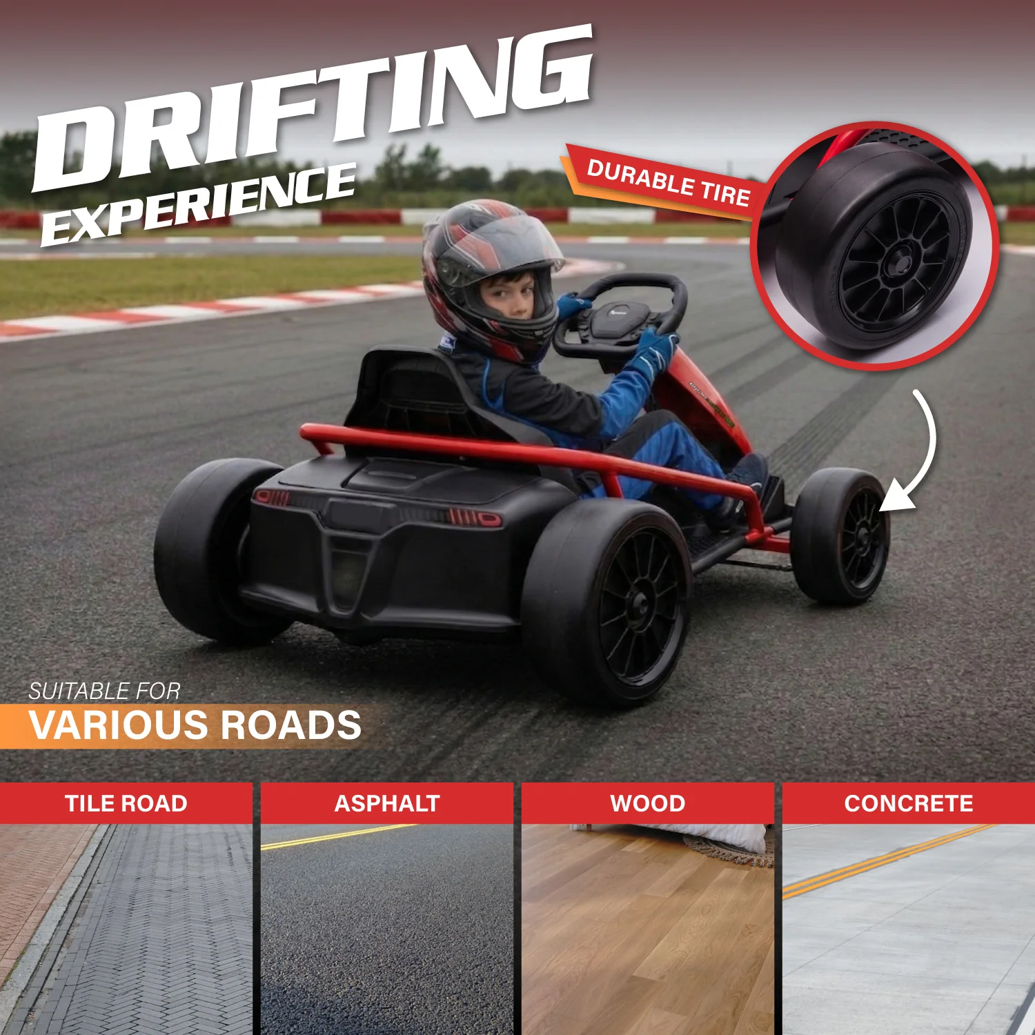Go Kart 24V High-Speed Outdoor Racer Drifter with Seat Belt [Upgraded Design] - Image 5