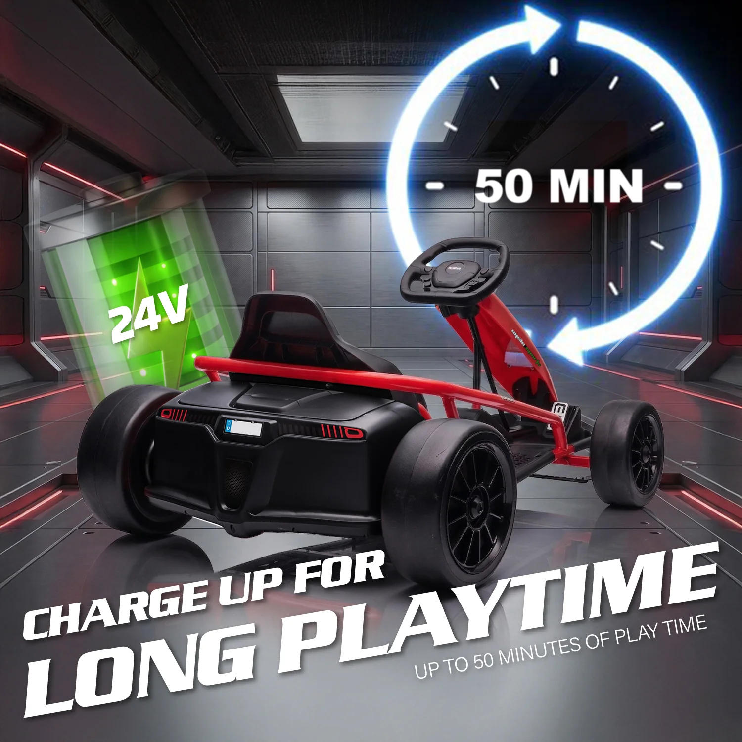 Go Kart 24V High-Speed Outdoor Racer Drifter with Seat Belt [Upgraded Design] - Image 6