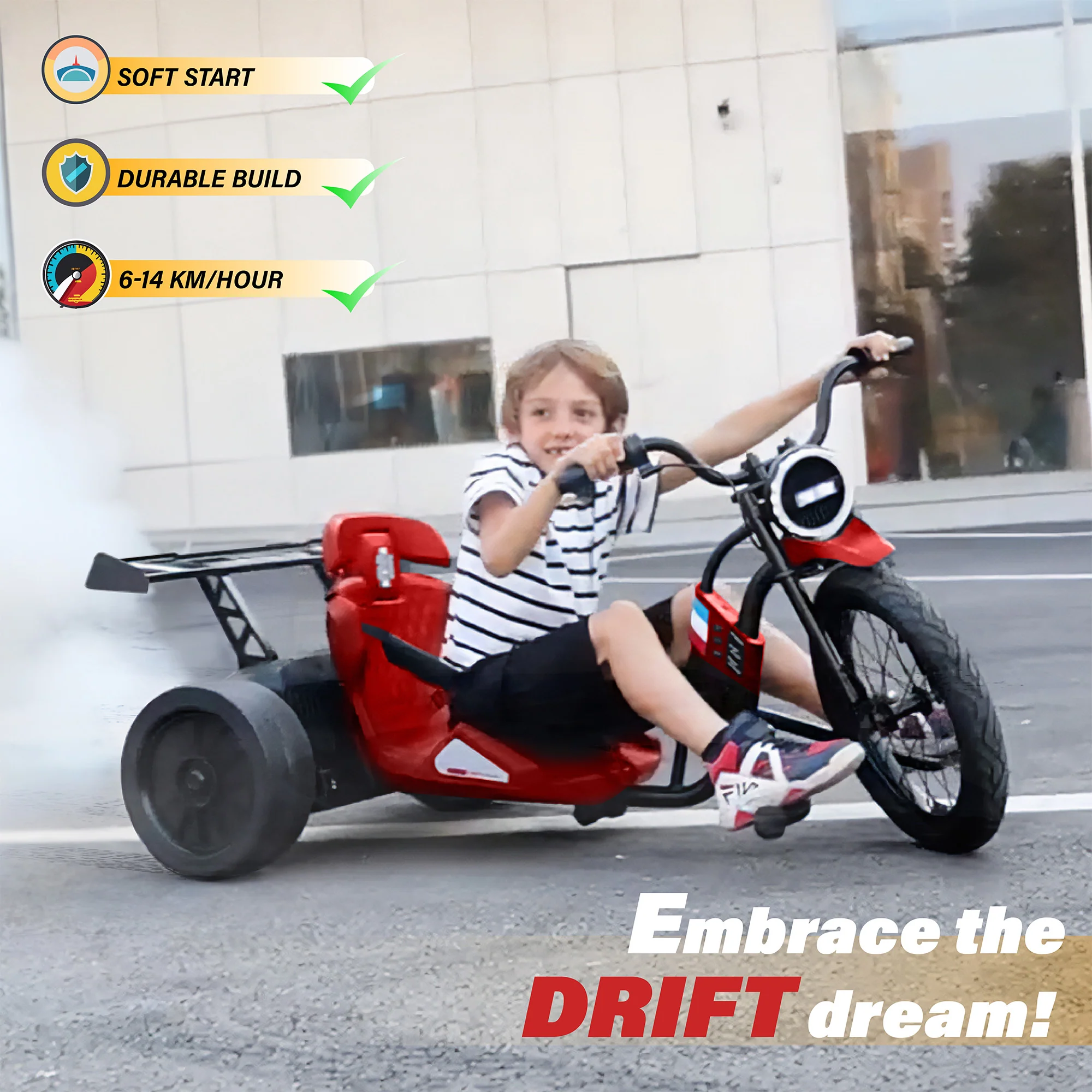 24V Electric Drift Trike – High-Speed Ride-On Car for Kids 8+ - Image 3