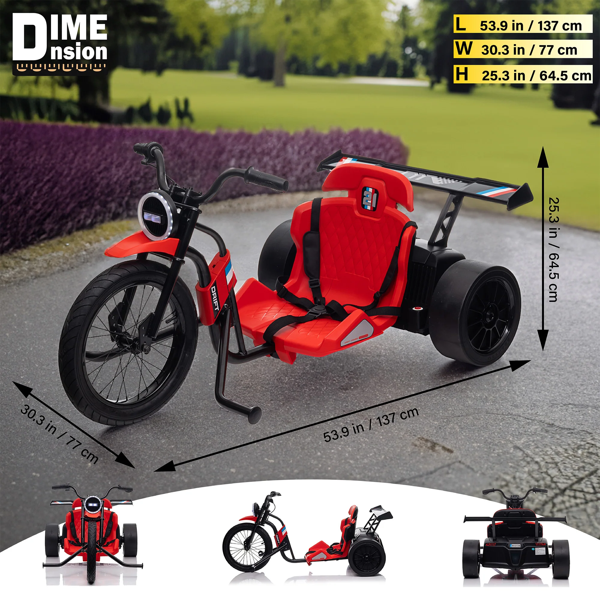 24V Electric Drift Trike – High-Speed Ride-On Car for Kids 8+ - Image 4