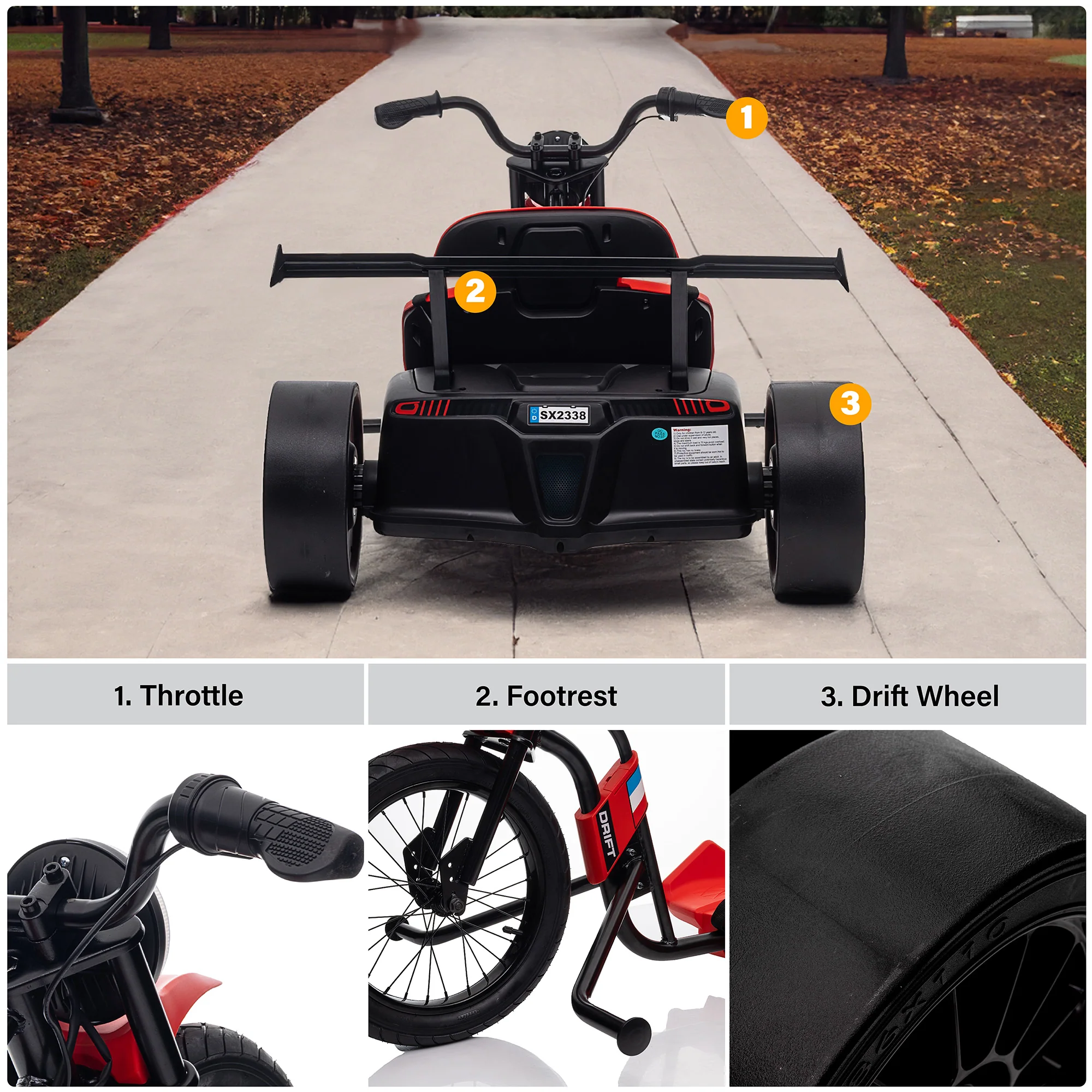 24V Electric Drift Trike – High-Speed Ride-On Car for Kids 8+ - Image 5