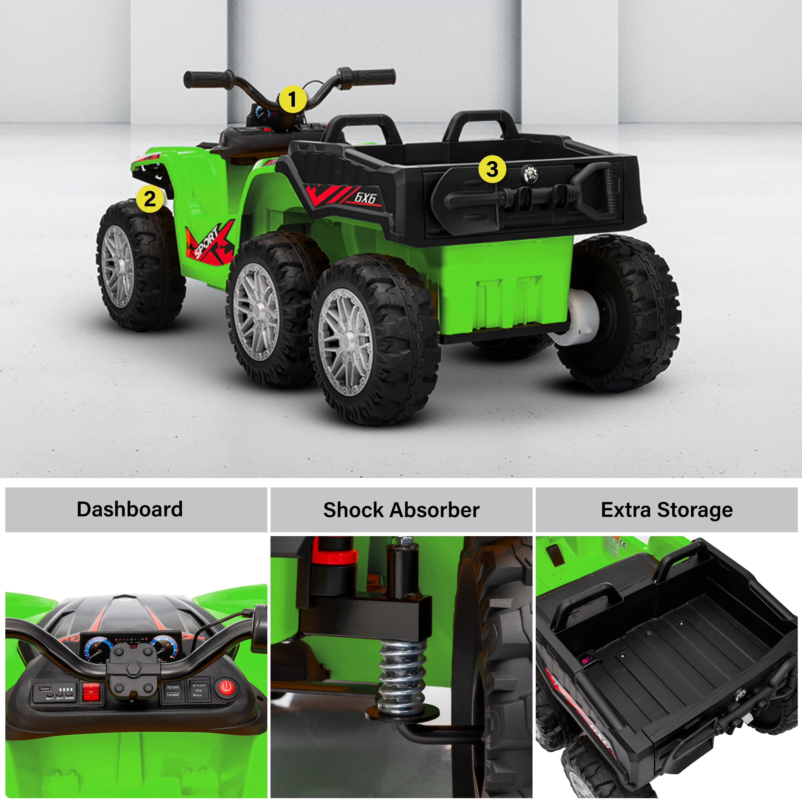 24V 6-Wheel Ride-On ATV Tractor for Kids – 2 Seater Remote Controlled Electric Farm Quad - Image 4