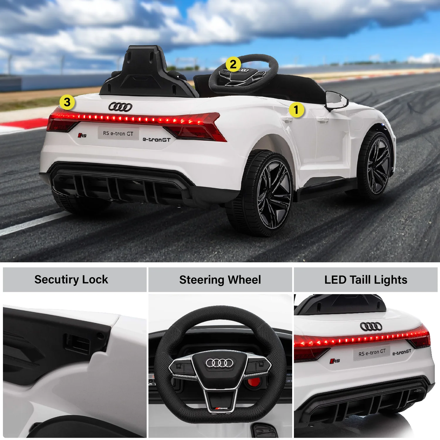 Audi RS e-tron GT Licensed Ride on Car, 6V Battery Powered Electric Car with Remote Control, Suspension Wheels, Soft Start, Music, Headlights - Image 3