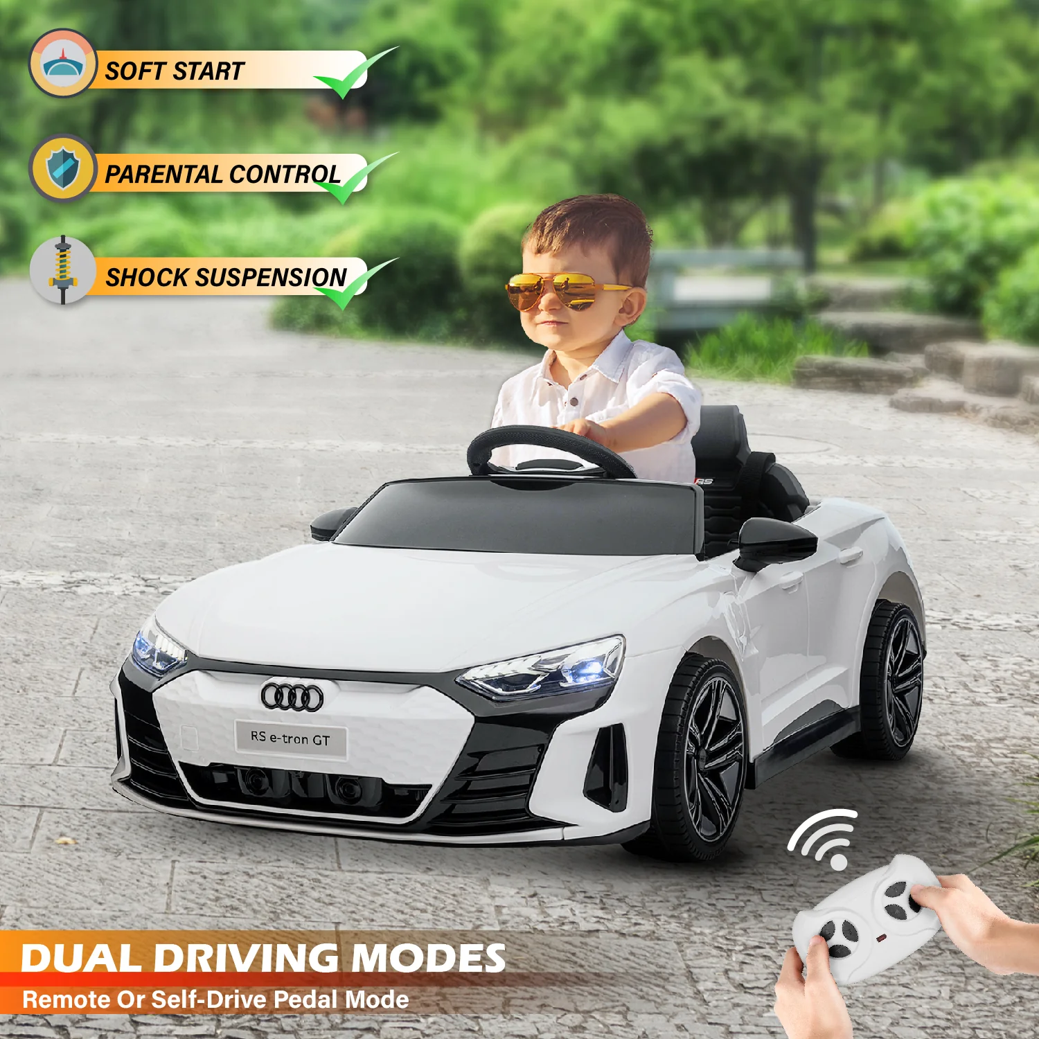 Audi RS e-tron GT Licensed Ride on Car, 6V Battery Powered Electric Car with Remote Control, Suspension Wheels, Soft Start, Music, Headlights - Image 5