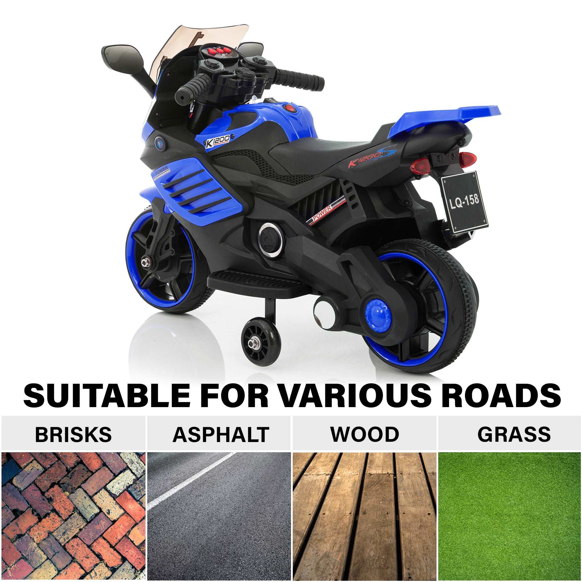 Kids Motorcycle 6V with Training Wheels, Realistic Lights and Sound - Image 8