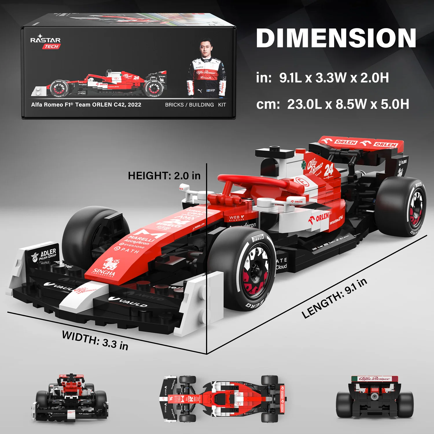 Alfa Remeo F1 C42 1/24 Race Car Model Building Bricks Kit, 340pcs - Image 2