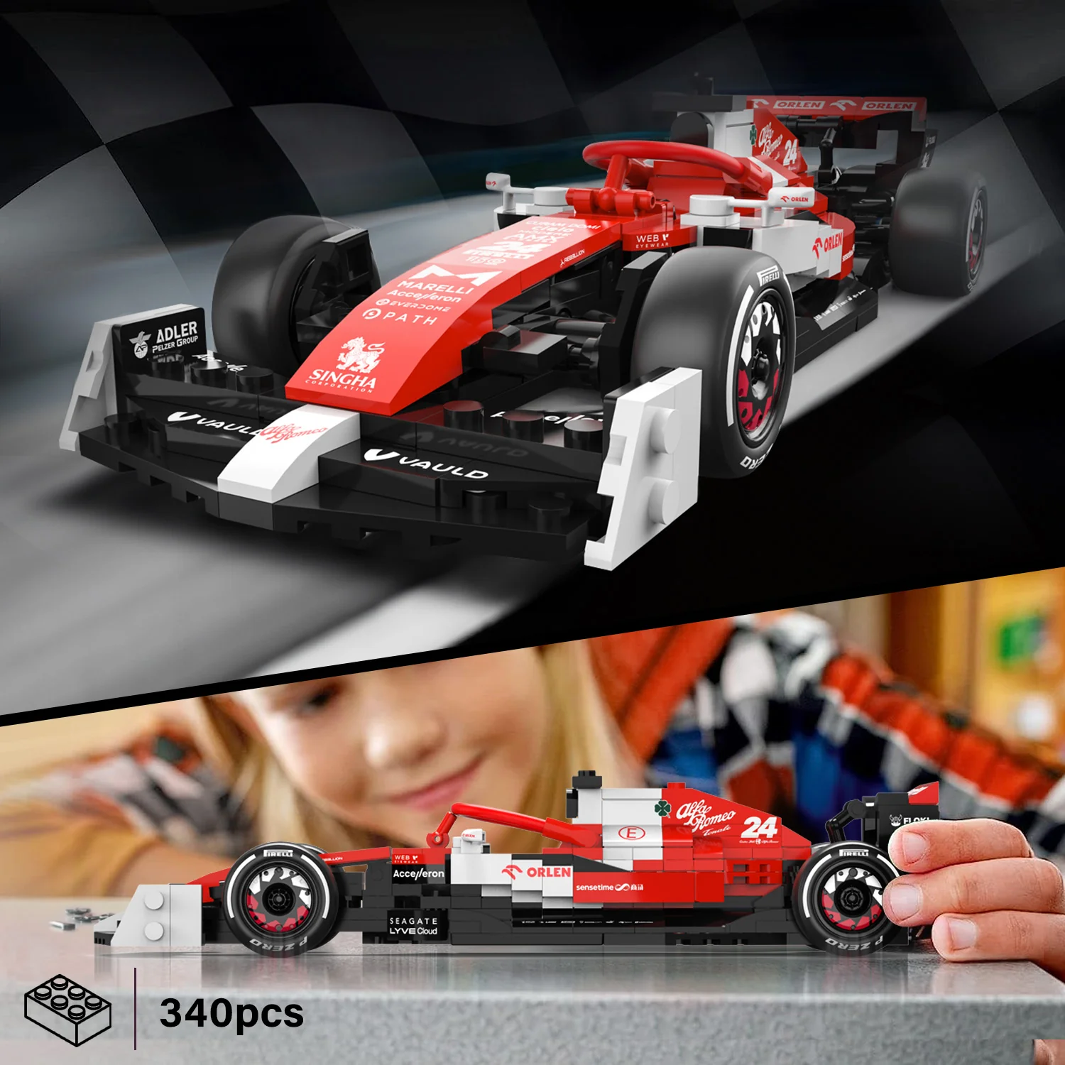 Alfa Remeo F1 C42 1/24 Race Car Model Building Bricks Kit, 340pcs - Image 3