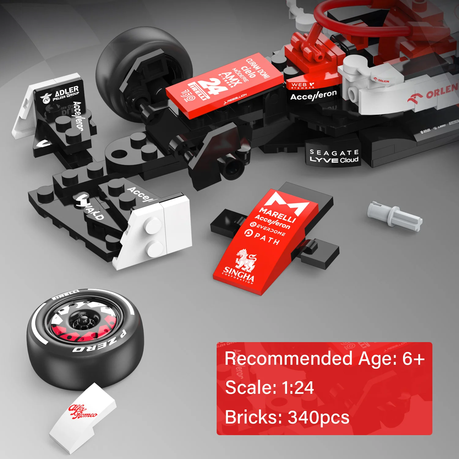 Alfa Remeo F1 C42 1/24 Race Car Model Building Bricks Kit, 340pcs - Image 5