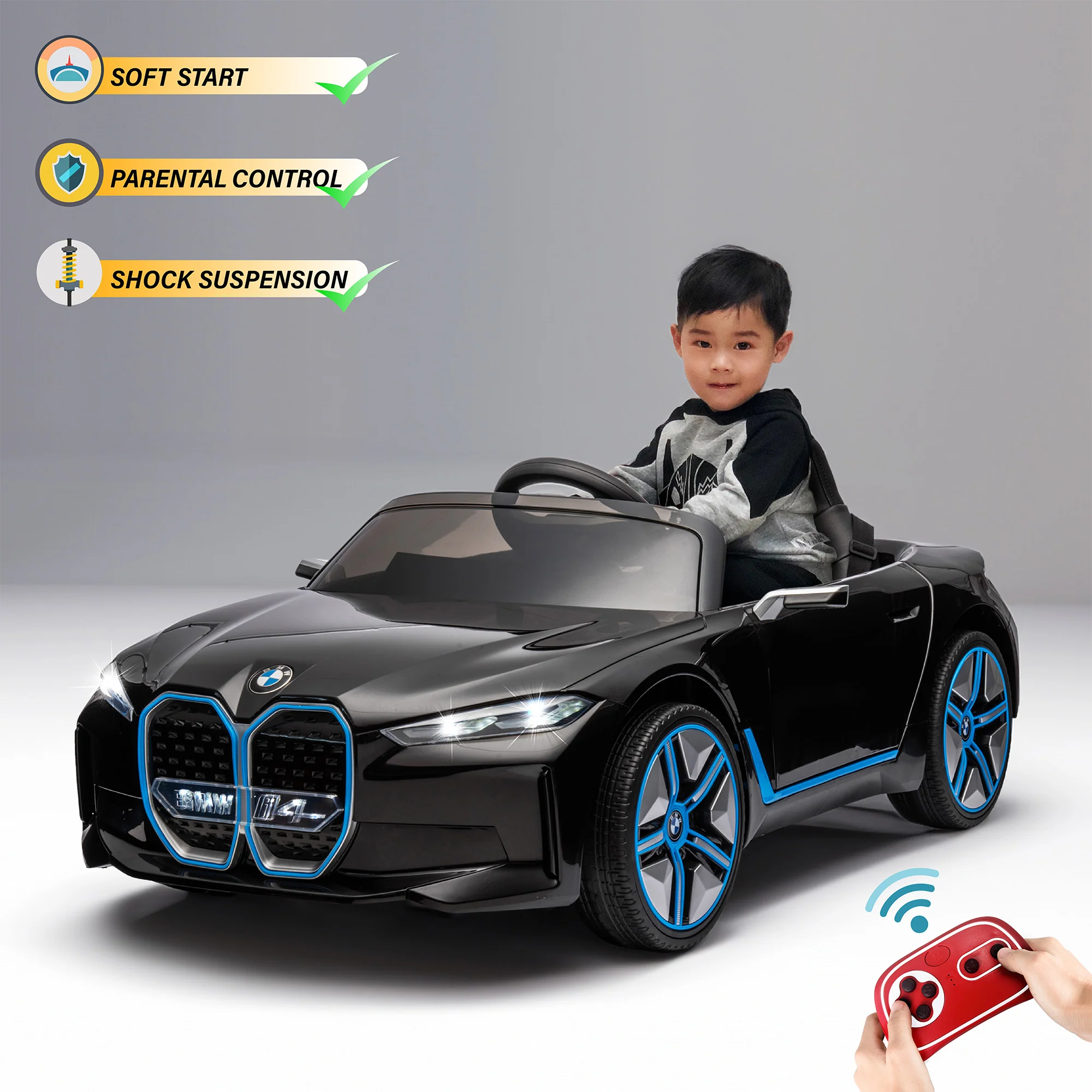 BMW I4 12V Ride on Car for Kids with Remote Control, LED Lights and Music - Image 2