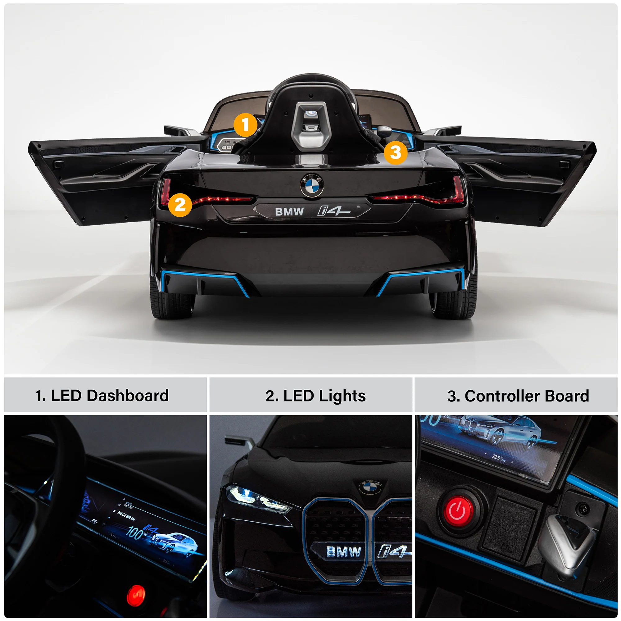 BMW I4 12V Ride on Car for Kids with Remote Control, LED Lights and Music - Image 4