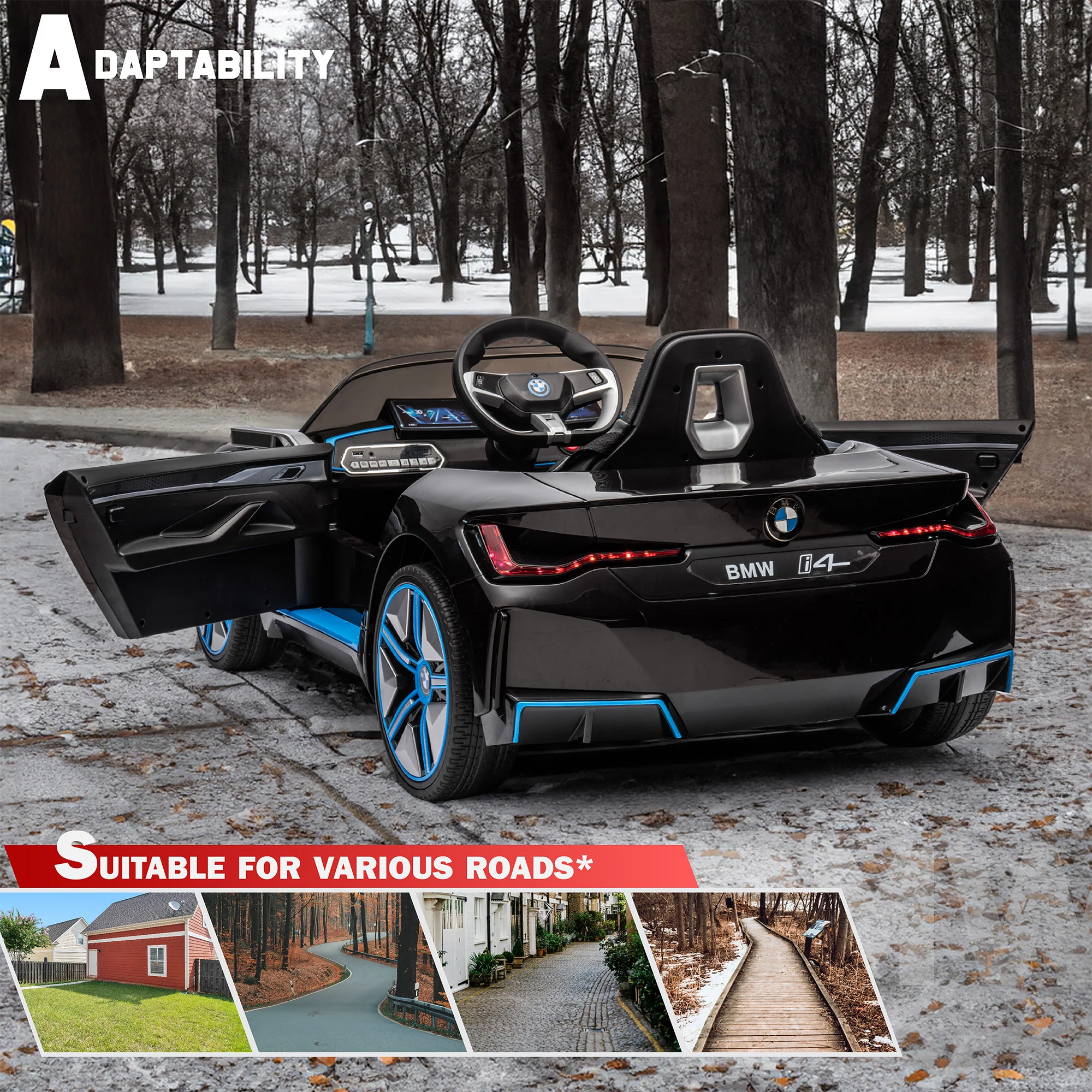 BMW I4 12V Ride on Car for Kids with Remote Control, LED Lights and Music - Image 6