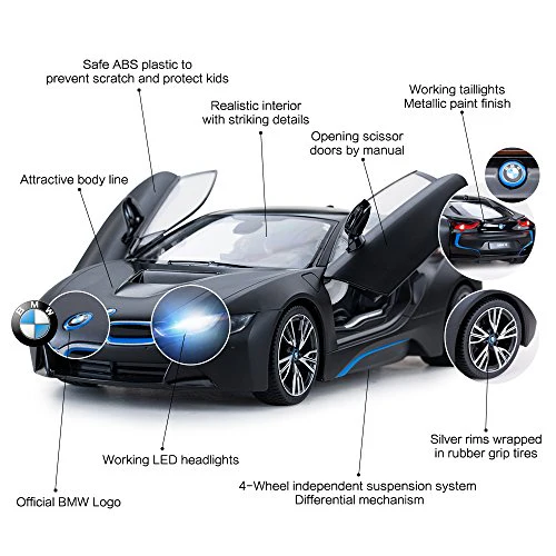 BMW i8 RC Car 1/14 Scale Licensed Remote Control Toy Car with Open Doors and Working Lights by Rastar - Image 5