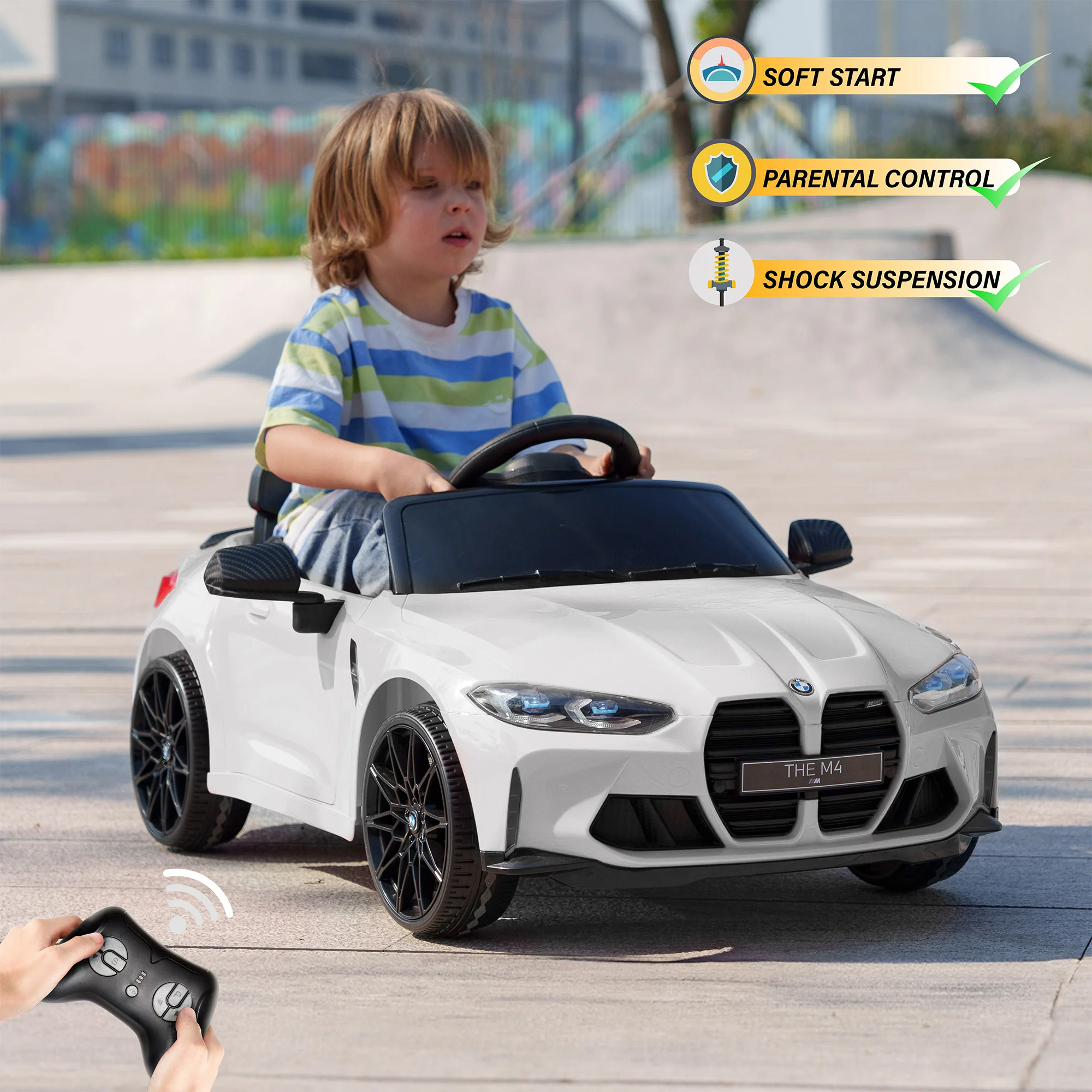 BMW M4 12V Ride on Car with Remote Control, LED Lights and Music, Licensed - Image 3