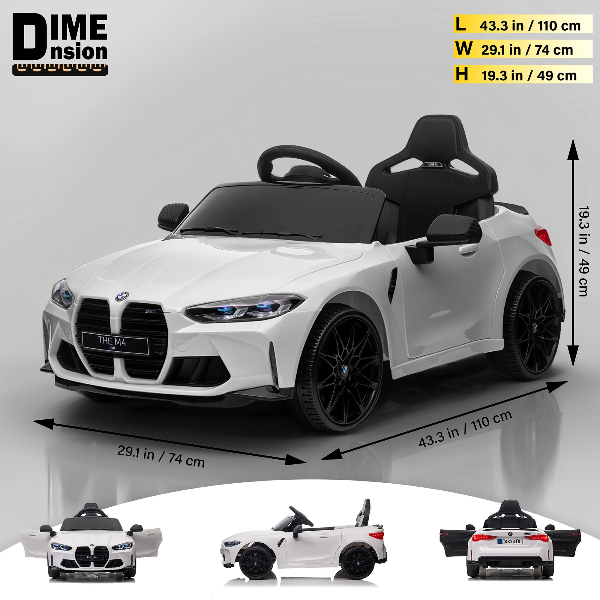 BMW M4 12V Ride on Car with Remote Control, LED Lights and Music, Licensed - Image 4