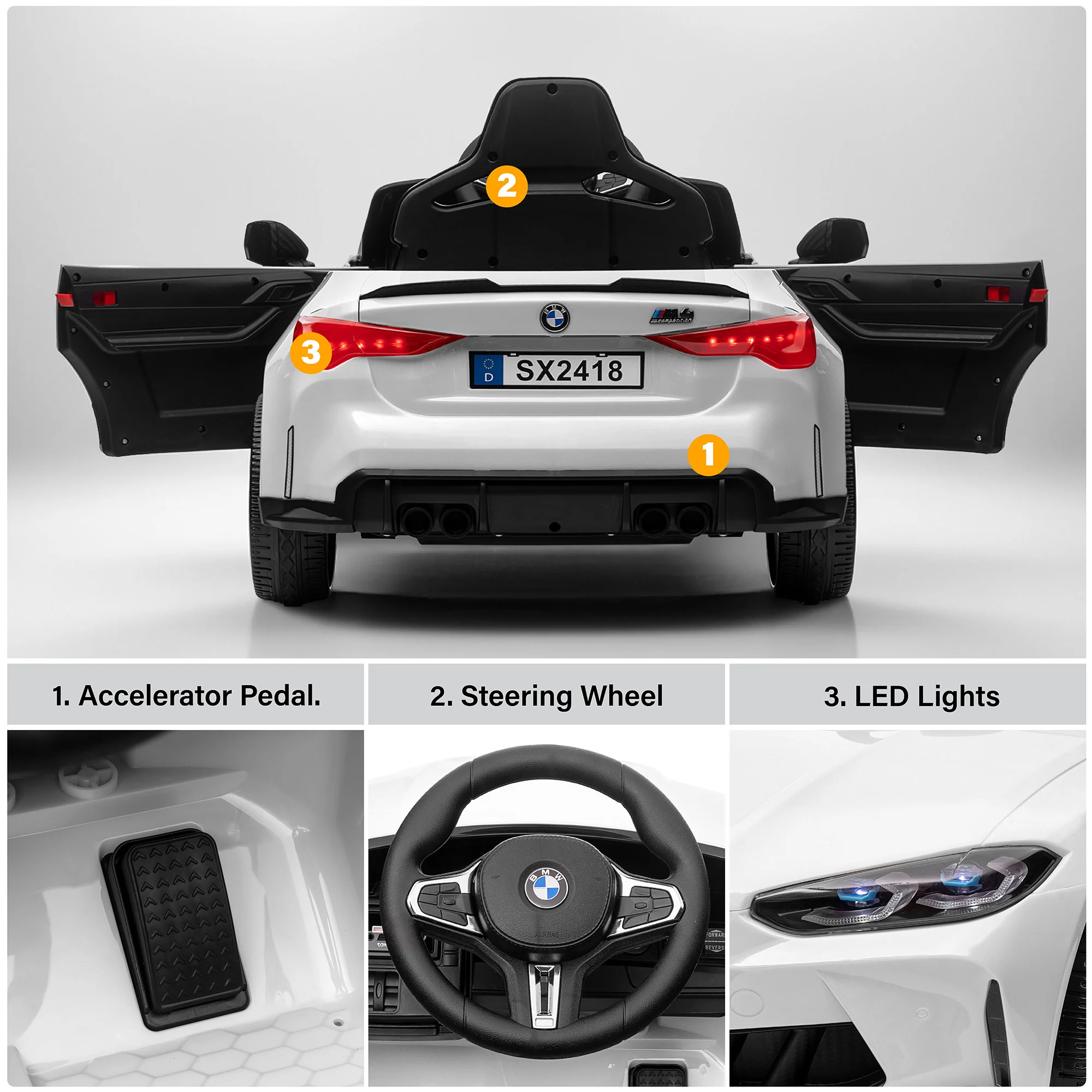 BMW M4 12V Ride on Car with Remote Control, LED Lights and Music, Licensed - Image 5