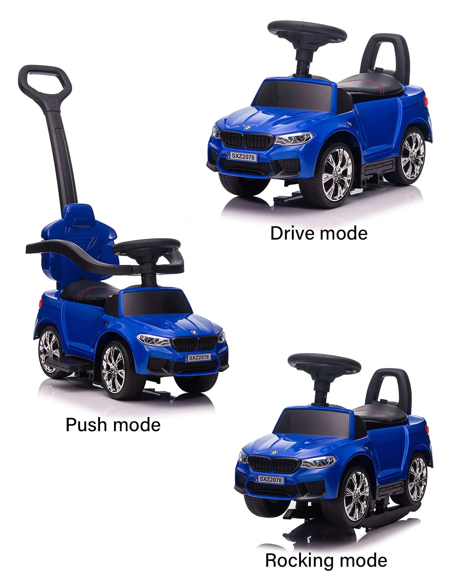 BMW M5 4-in-1 Push Pedal Ride On Car with Push Bar and LED Lights, Licensed - Image 10