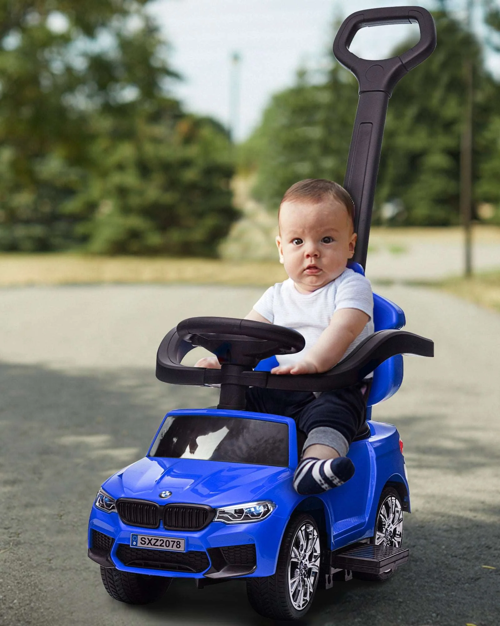 BMW M5 4-in-1 Push Pedal Ride On Car with Push Bar and LED Lights, Licensed - Image 3