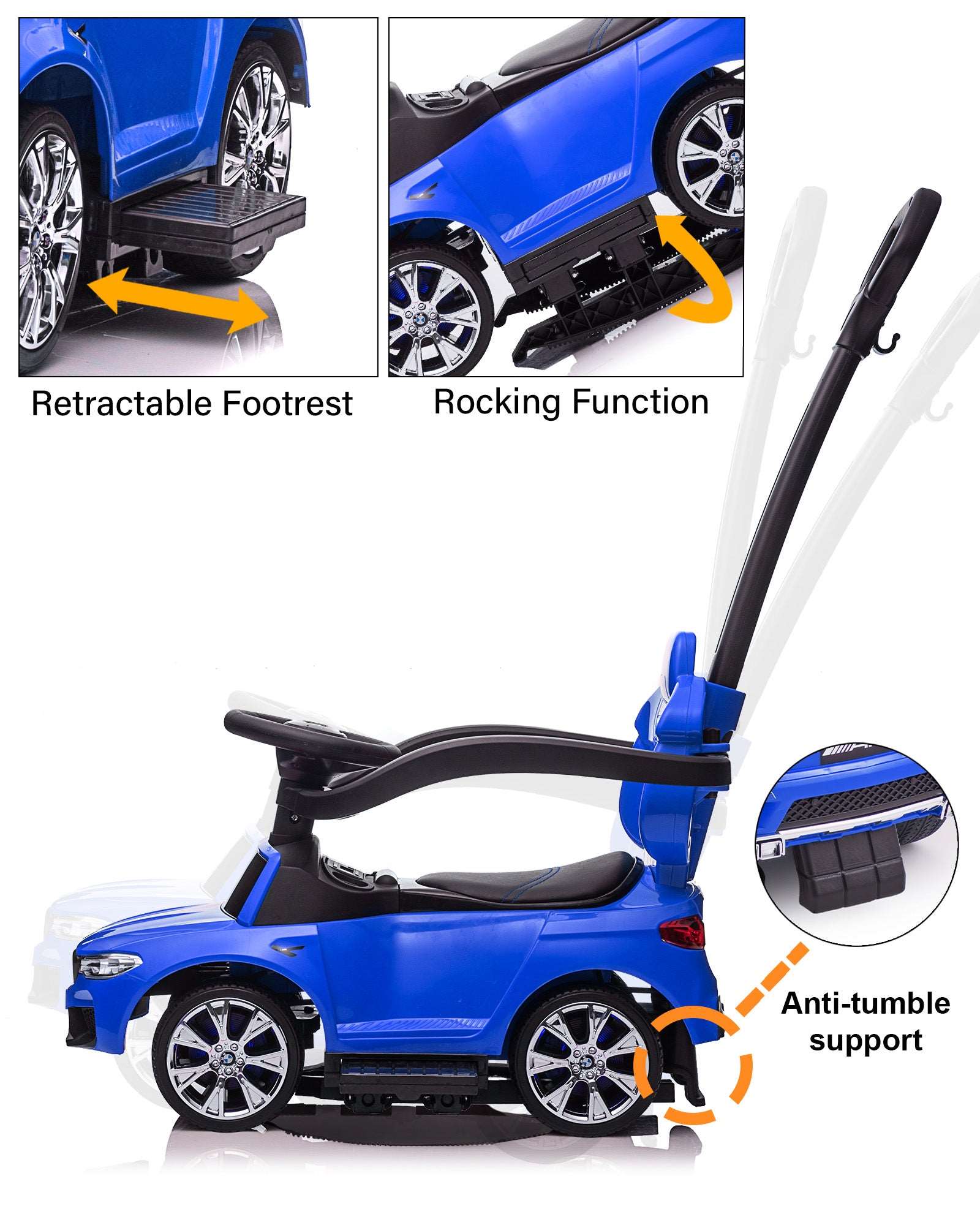 BMW M5 4-in-1 Push Pedal Ride On Car with Push Bar and LED Lights, Licensed - Image 7