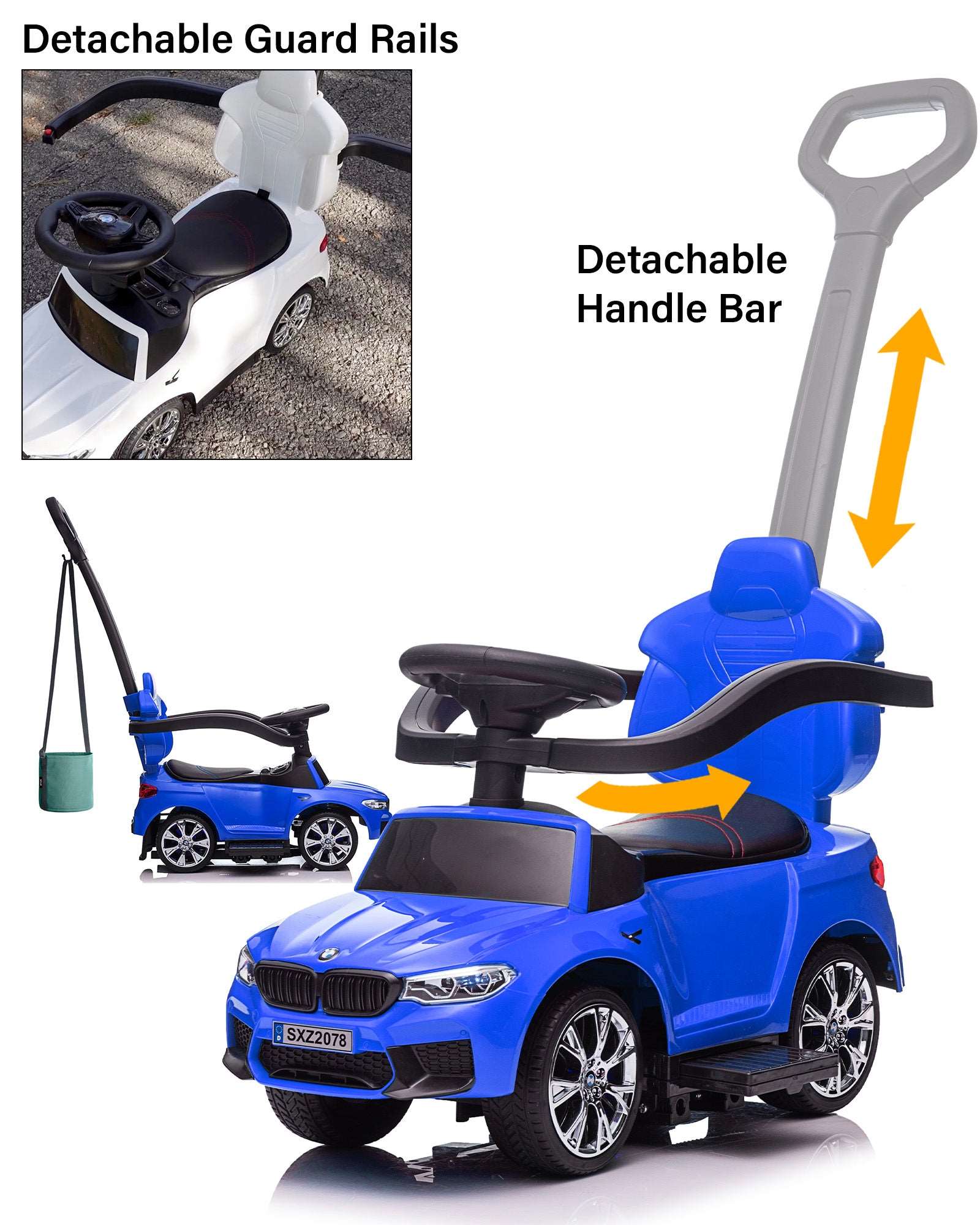 BMW M5 4-in-1 Push Pedal Ride On Car with Push Bar and LED Lights, Licensed - Image 8