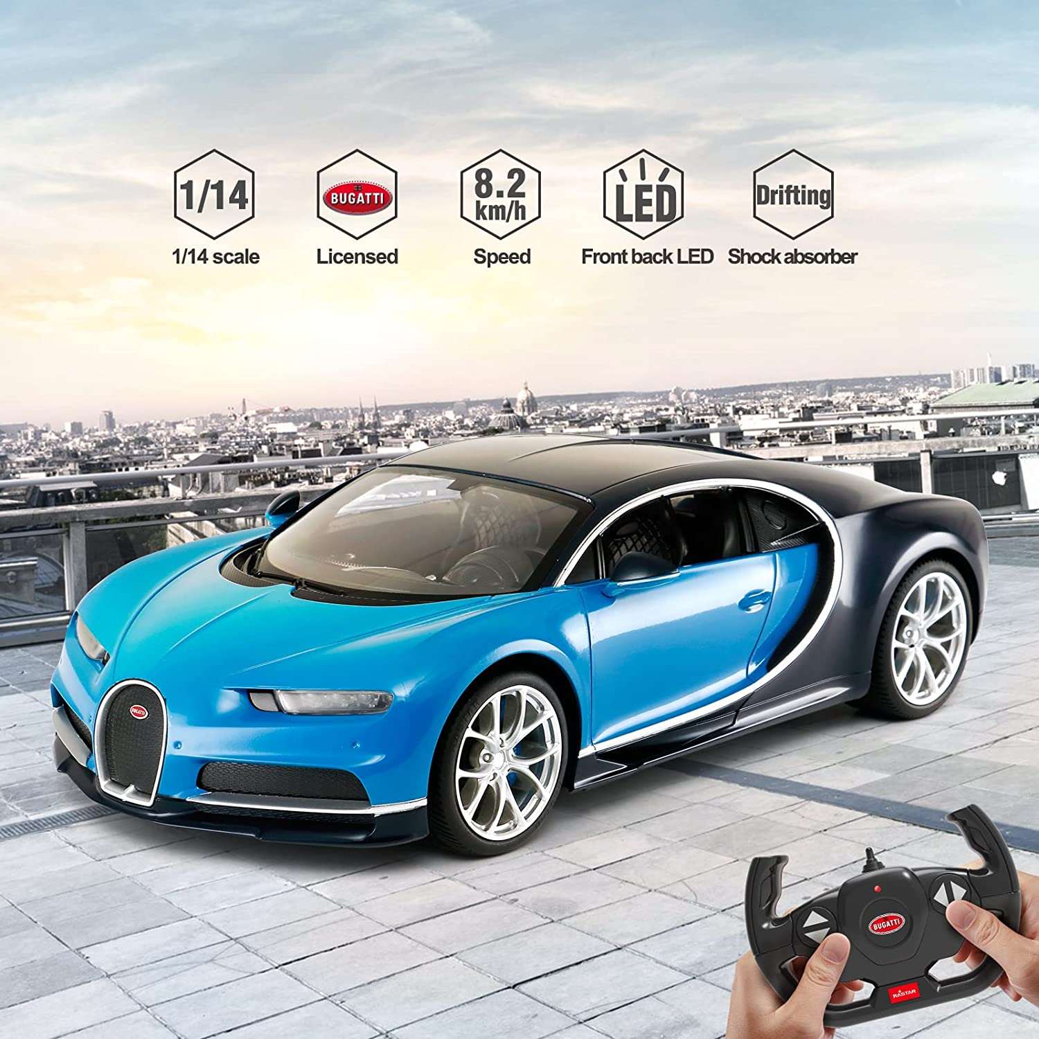 Bugatti Chiron RC Car 1/14 Scale Licensed Remote Control Toy Car with Working Lights by Rastar - Image 6