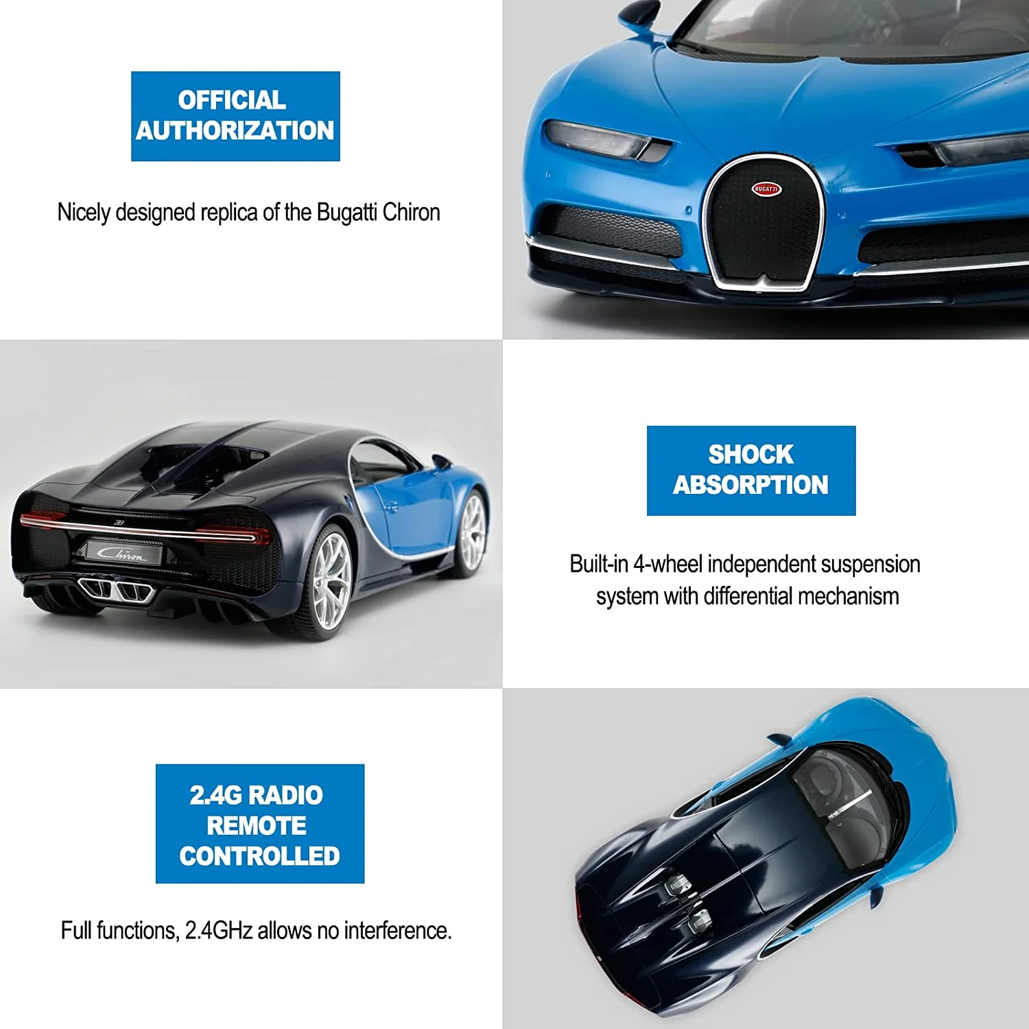 Bugatti Chiron RC Car 1/14 Scale Licensed Remote Control Toy Car with Working Lights by Rastar - Image 9