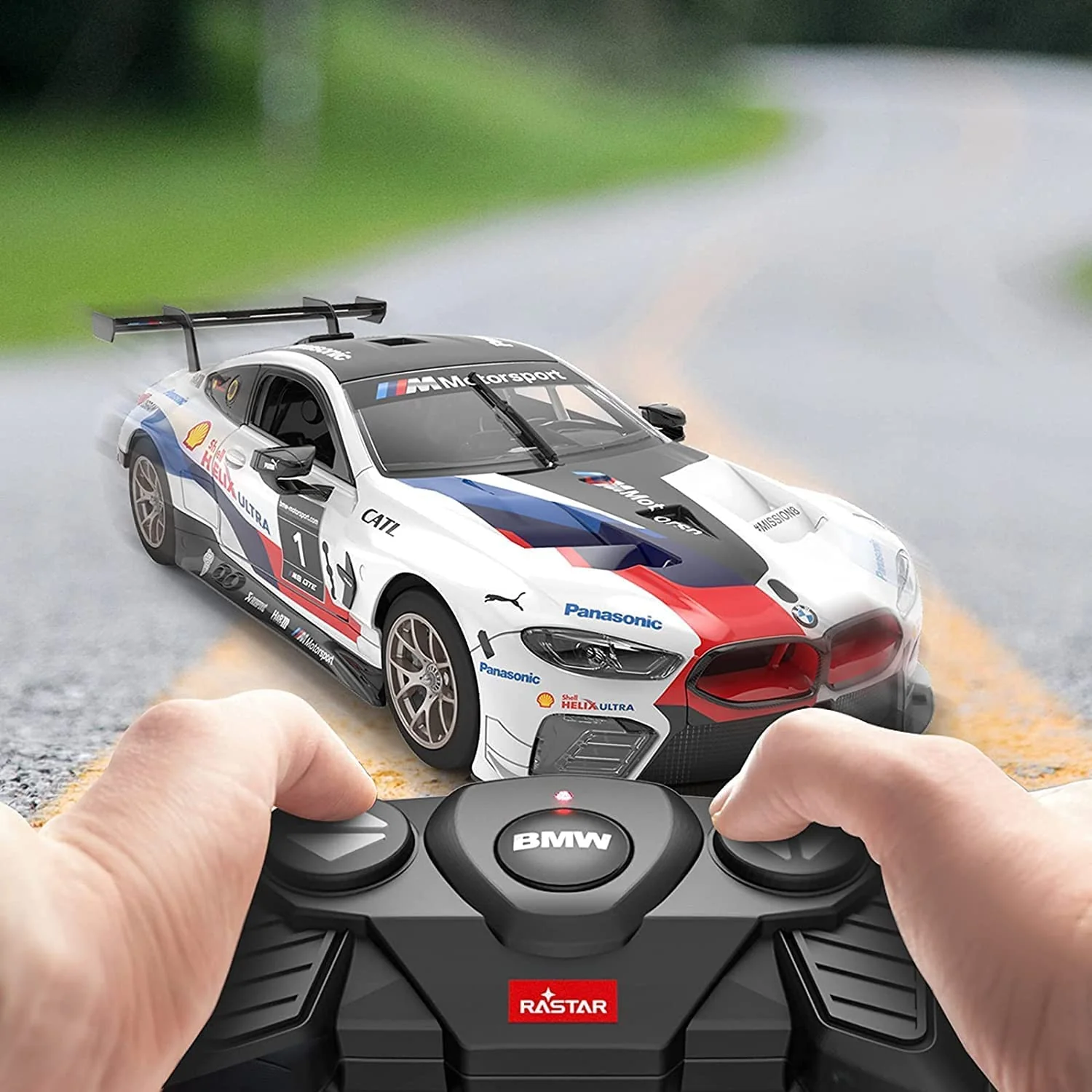 BMW M8 GTE 1/18 Scale DIY Building RC Car Kit Licensed with Remote Control and Customization Stickers by Rastar, 74pcs - Image 11