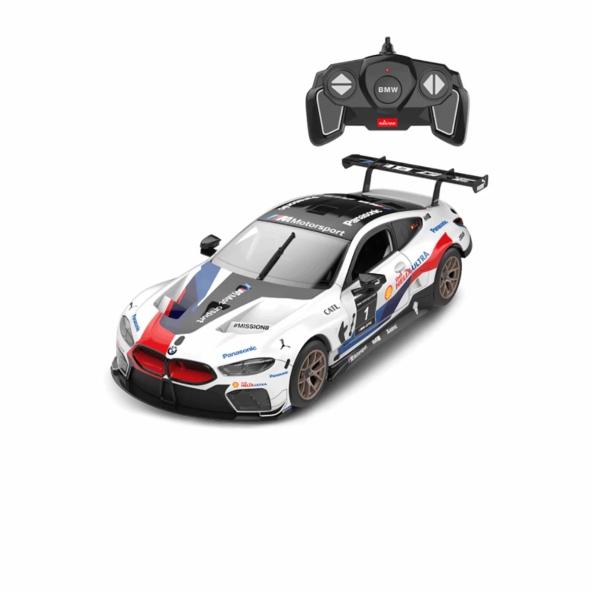 BMW M8 GTE 1/18 Scale DIY Building RC Car Kit Licensed with Remote Control and Customization Stickers by Rastar, 74pcs - Image 3