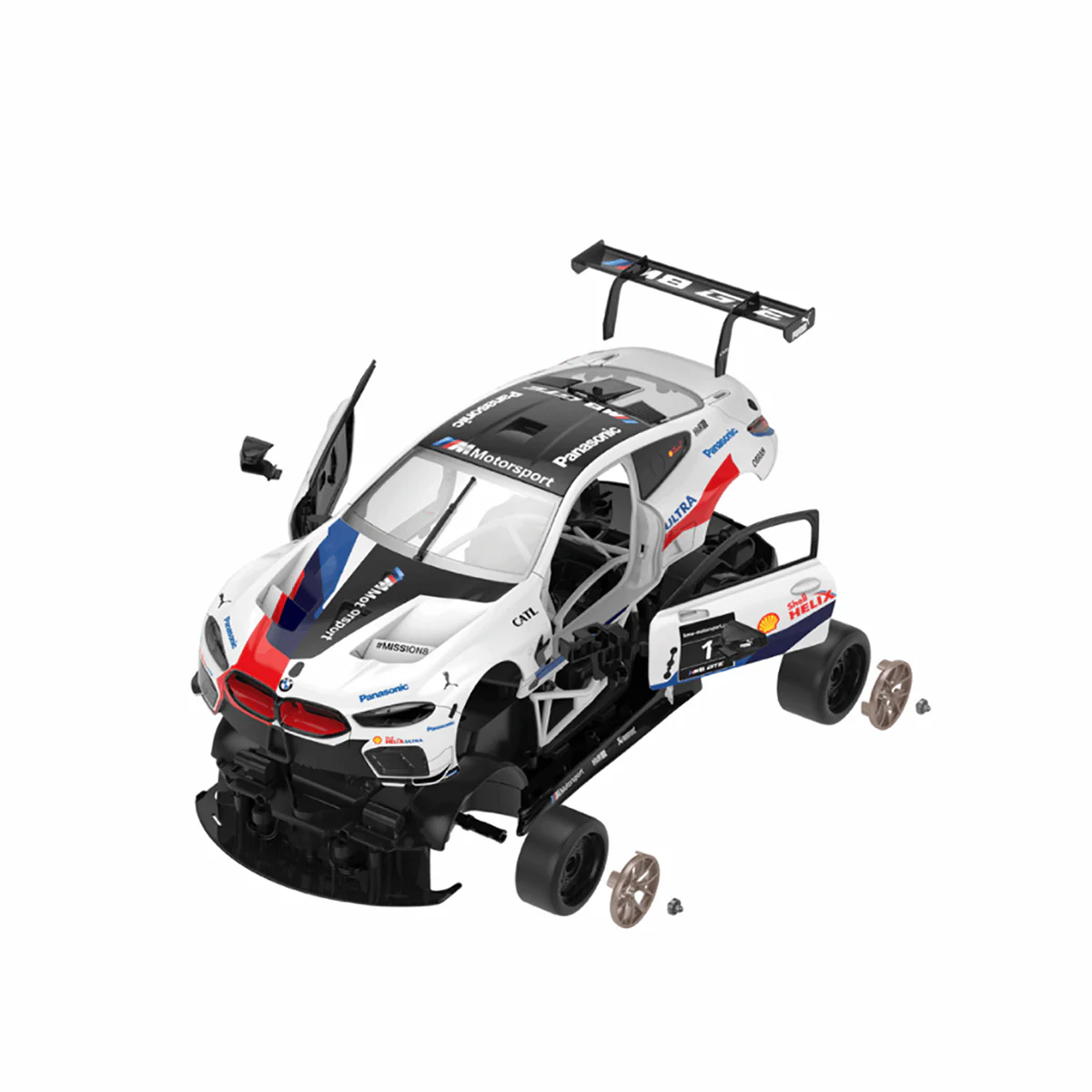 BMW M8 GTE 1/18 Scale DIY Building RC Car Kit Licensed with Remote Control and Customization Stickers by Rastar, 74pcs - Image 4