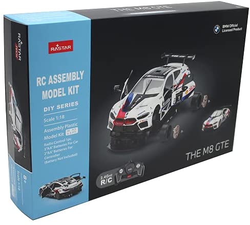 BMW M8 GTE 1/18 Scale DIY Building RC Car Kit Licensed with Remote Control and Customization Stickers by Rastar, 74pcs - Image 8