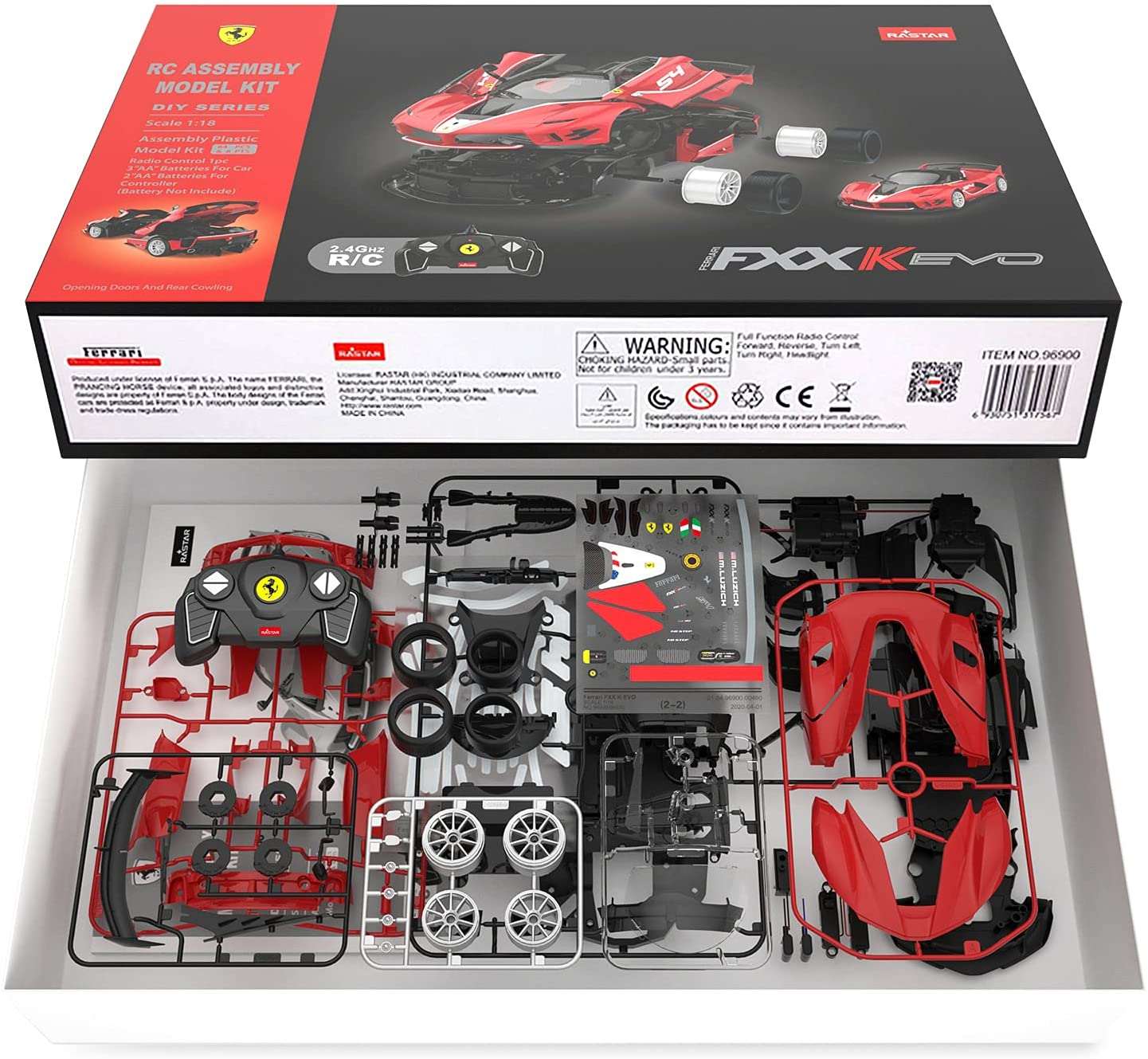 Ferrari FXXK EVO 1/18 Scale DIY Building Kit Licensed with Remote Control and Customization Stickers by Rastar, 92pcs - Image 15